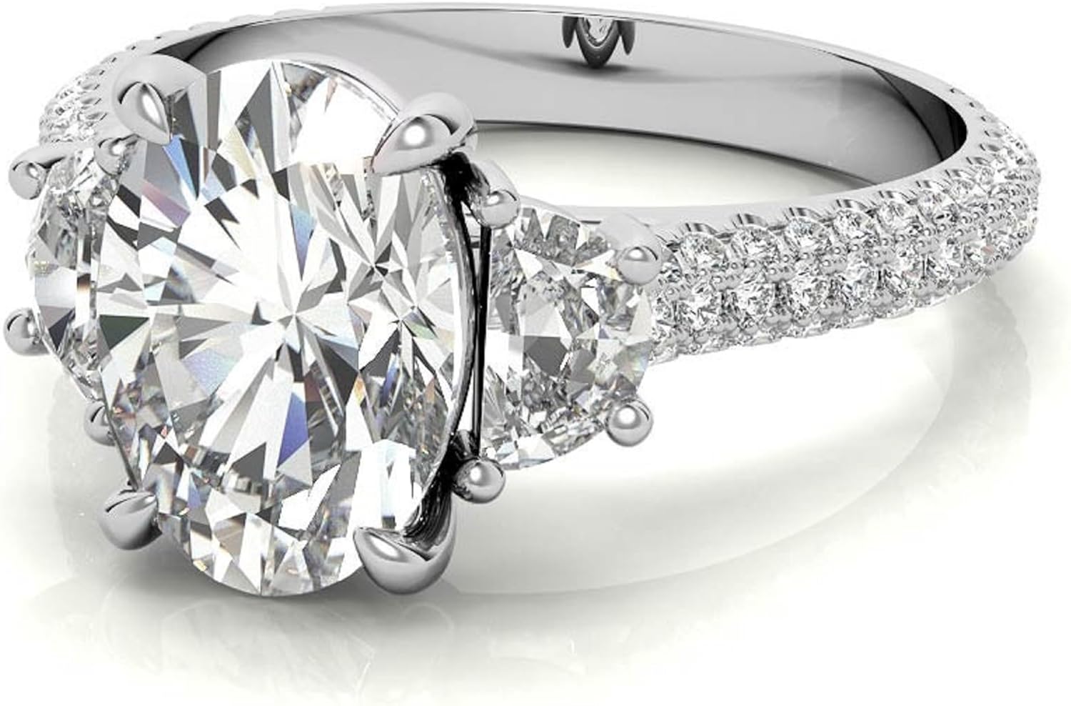 2.50 CT Oval Cut Moissanite Engagement Three Stone Ring Three Row Pave Style Wedding Ring For Women Unique Four Claw Prong Cathedral Setting 925 Sterling Silver,Solid 10K/14K/18K Gold Ring