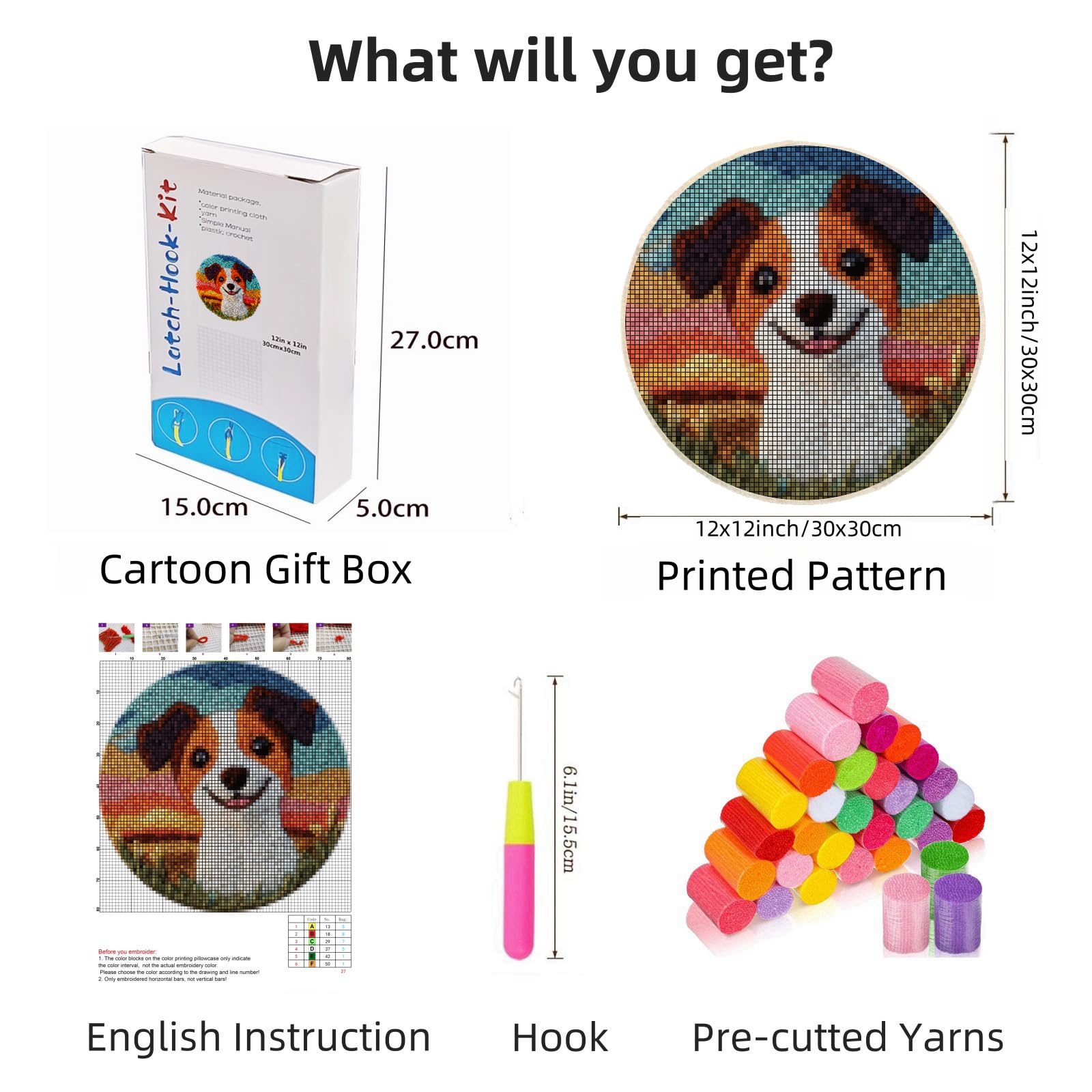 Latch Hook Rug Kit Cute Cute Jack Russell with Sea Easy for Beginners Round Shape Carpet Crochet Yarn Craft Mini Rug DIY Hook and Latch Little Tapestry for Home Decor 30x30cm-2