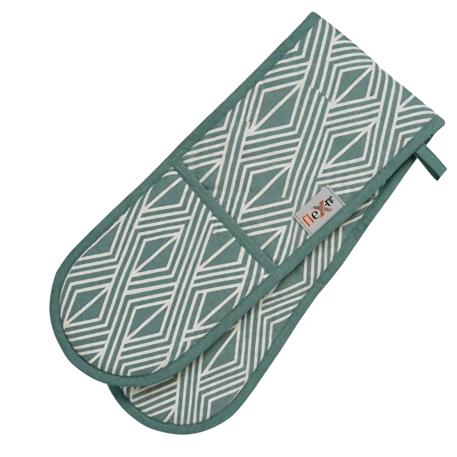 Flexitt Double Oven Gloves Heat Resistant – Extra Long Cotton Oven Mitt with Soft Felt Padding, Non-Slip Kitchen Pot Holder for Baking Cooking BBQ – 91 x 19 cm