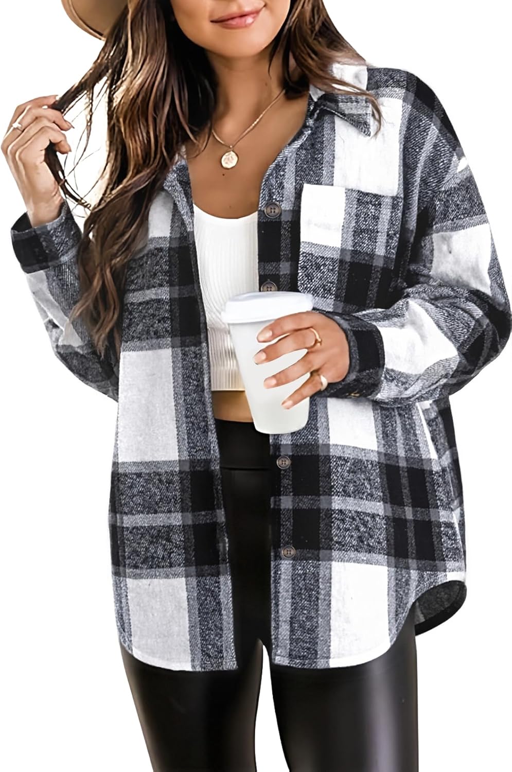 Womens Flannel Shacket Jackets Button Down Plaid Shirts Fashion Business Blouses Casual Fall Outfits Flannel Work Tops - Image 2