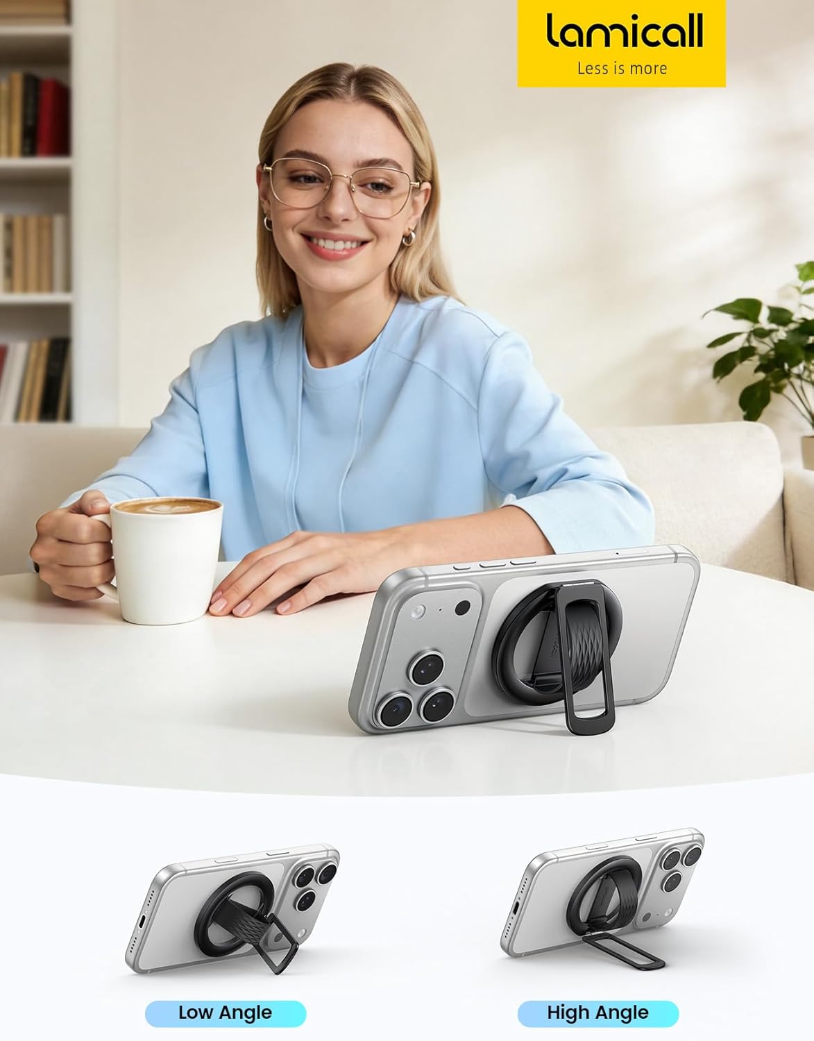 Lamicall Magnetic Phone Grip Holder for MagSafe - [Soft Silicone Loop] Vertical Cellphone Zinc Alloy Ring Stand Kickstand, Magnet Finger Grip Accessories for iPhone 12-17 Series, Other with Metal Ring - Image 7