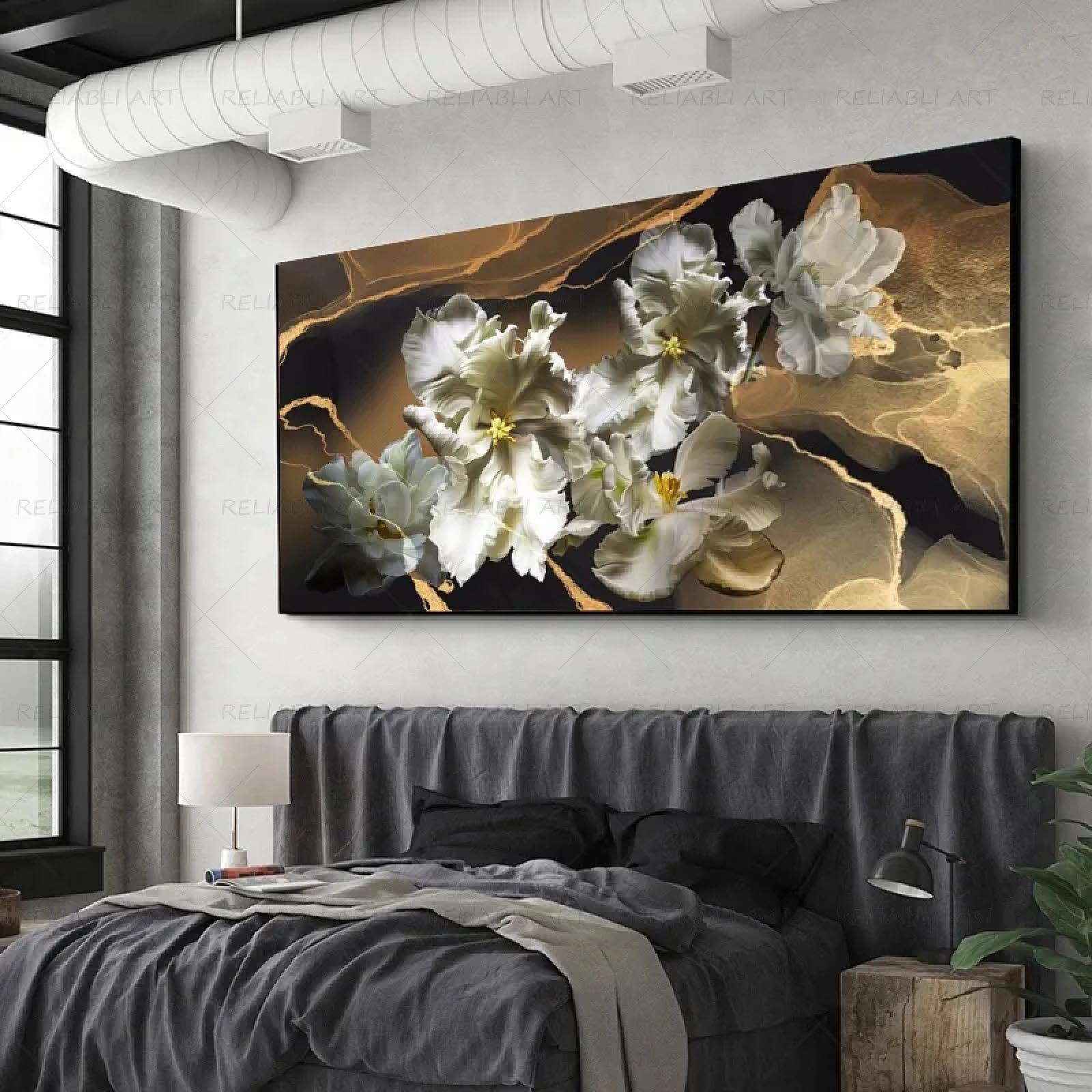 Pósteres de lujo de flores doradas, cuadros artísticos de pared para sala de estar, impresiones abstractas en lienzo, pintura sobre lienzo, decoración moderna para el hogar, 100x200cm/39x79in
