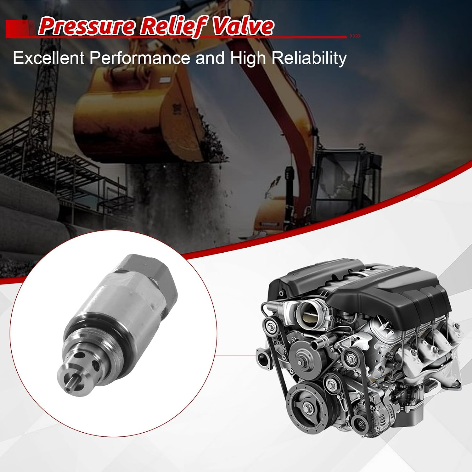 Pressure Relief Valve, OE 4358914 4372039 AT213982 1pc Relief Valve Replacement for Hitachi Excavator EX200-3 EX200-5 EX220-5 EX200-2 EX220-3 EX220