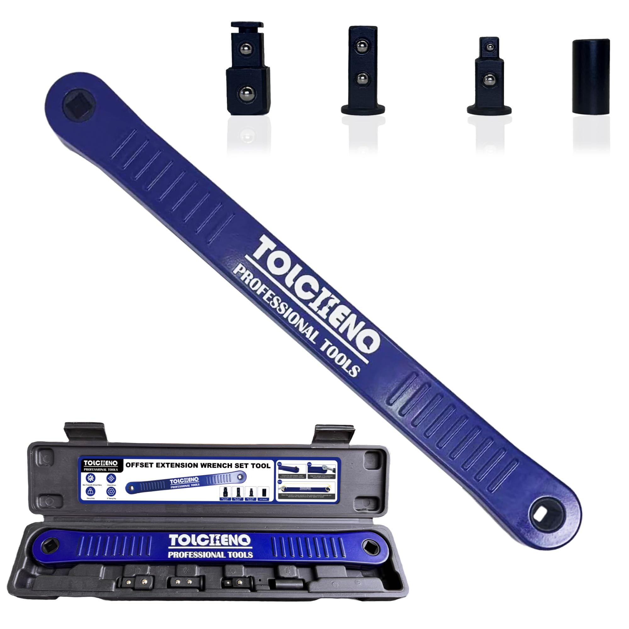 TOLCEHNO Offset Extension Wrench Set, Pro Zero Offset Extension Wrench Extender Tool with 1/4", 3/8"