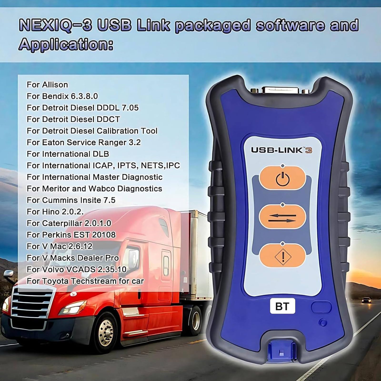 Nexiq USB-Link 3 (edición con Cable) - Equipo diagnóstico Todo Tipo vehículos, escáner Servicio Pesado Motores diésel, Camiones universales y excavadoras, rápido a los Datos vehículo.