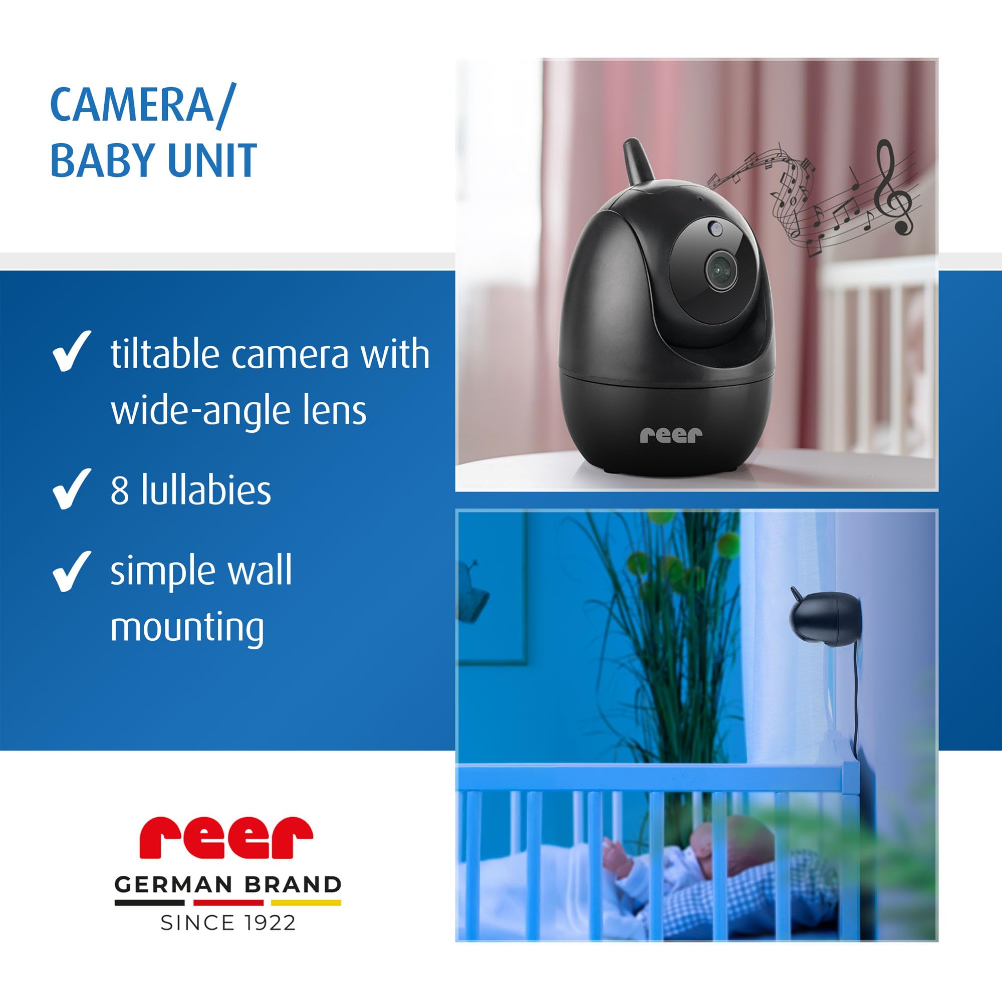 reer BabyCam Pro HD Move | Cyfrowa niania wideo z technologią FHS | Duży ekran HD 5" | Zasięg 300 m | Obrotowa i przechylana kamera z noktowizorem i 4-krotnym zoomem