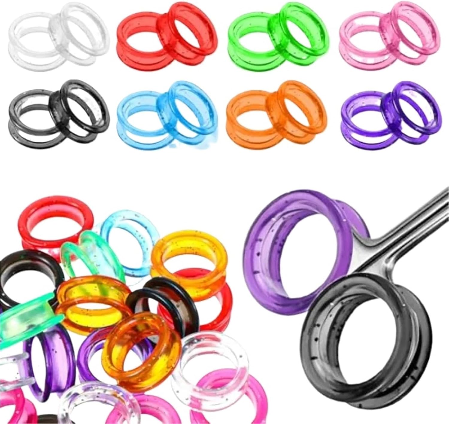 Shear Finger Ring Inserts 24pcs Finger Rings Silicone Shear Inserts Ring Mult Pet Soft Grooming issors Accessories for Dog Hair Cutting