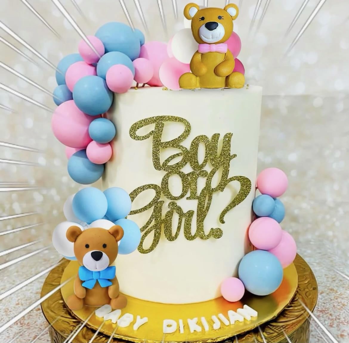 (blue/pink) 50 pcs Assorted Mini Ball Cake and Cupcake Toppers Cake Decorations Foam Balls DIY Cake Insert Topper Decoration for Birthday Party Baby Shower etc