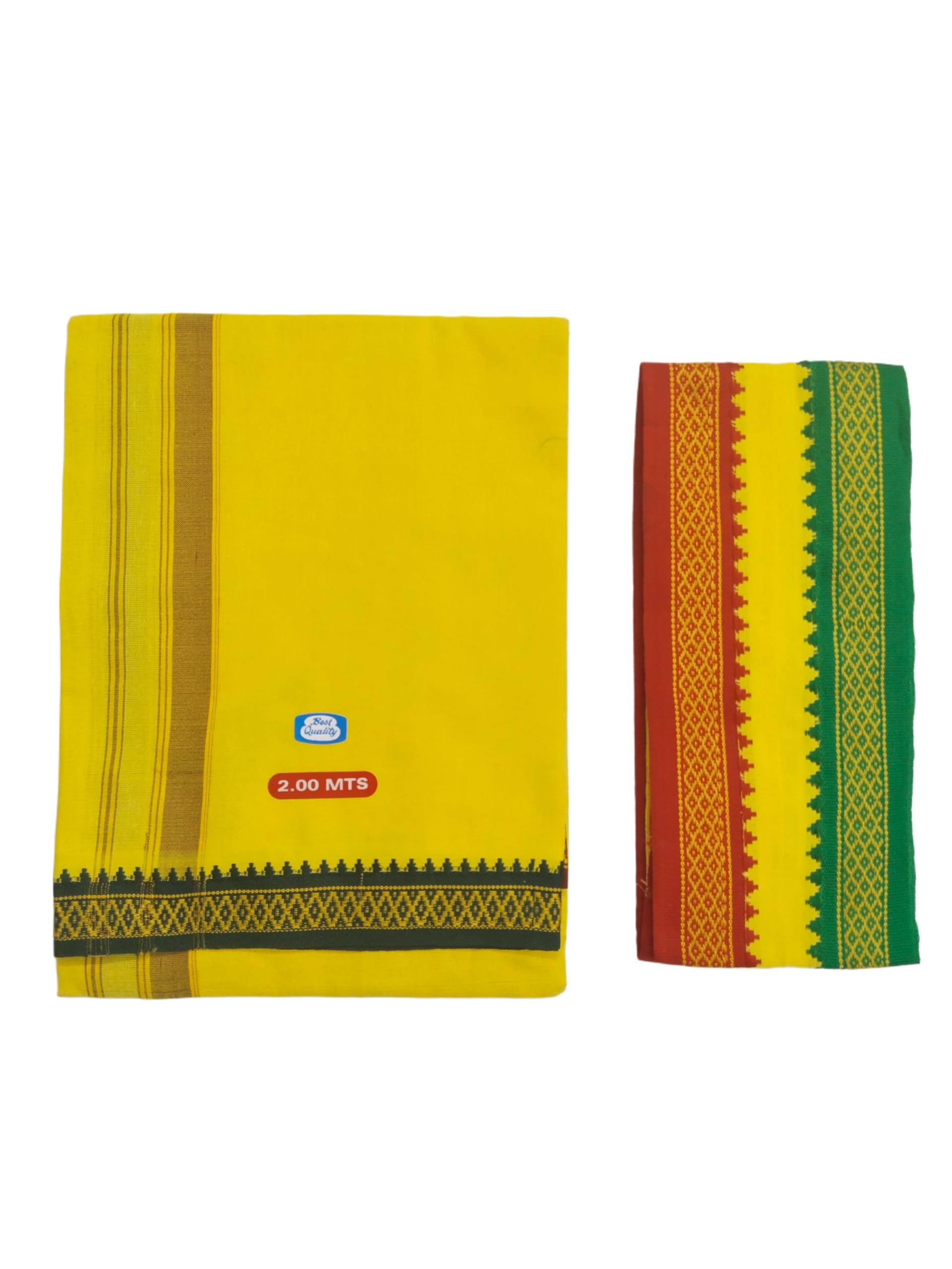 sri raajam textiles Traditional Mens Pure Cotton Yellow Dhoti and Towel Set, 2 Metres Dhoti and 1.50 Metres Towel Size (Pack of 2 Pieces)-picture-24
