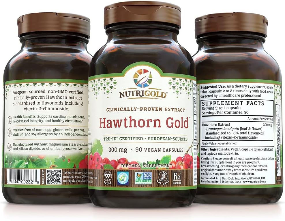 Nutrigold Hawthorn Gold (Clinically-Proven Extract), 300 Mg, 90 Veggie Capsules : Health & Household