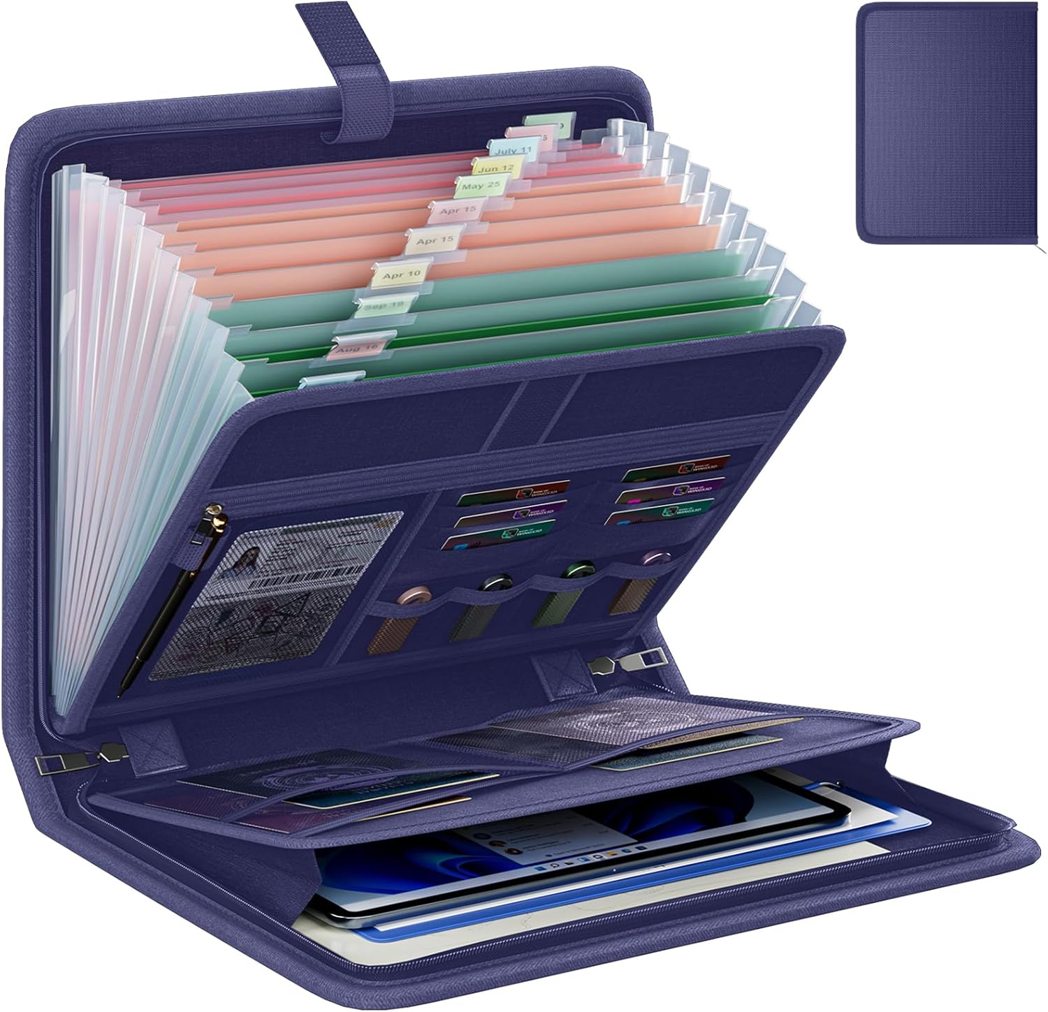 Huolewa Fireproof Accordion File Organizer, Portable Expanding File Folder with Waterproof Zipper&Labels, Black Document Organizer with 13 Pockets, File Organizer for Important Document/Paper Storage