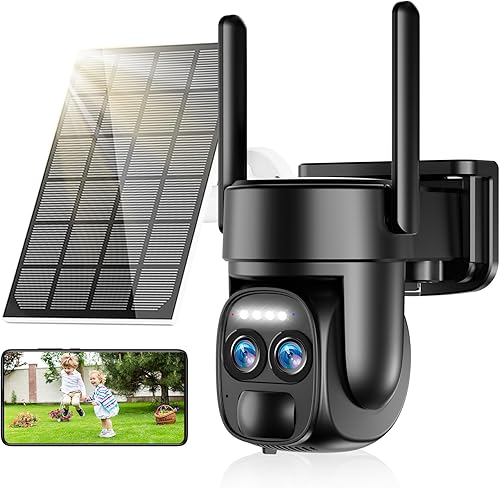 Cámaras de seguridad solar 4K inalámbricas para exteriores, lente dual, cámara PTZ WiFi de 8MP 2.4GHz alimentada por batería, sistemas de seguridad