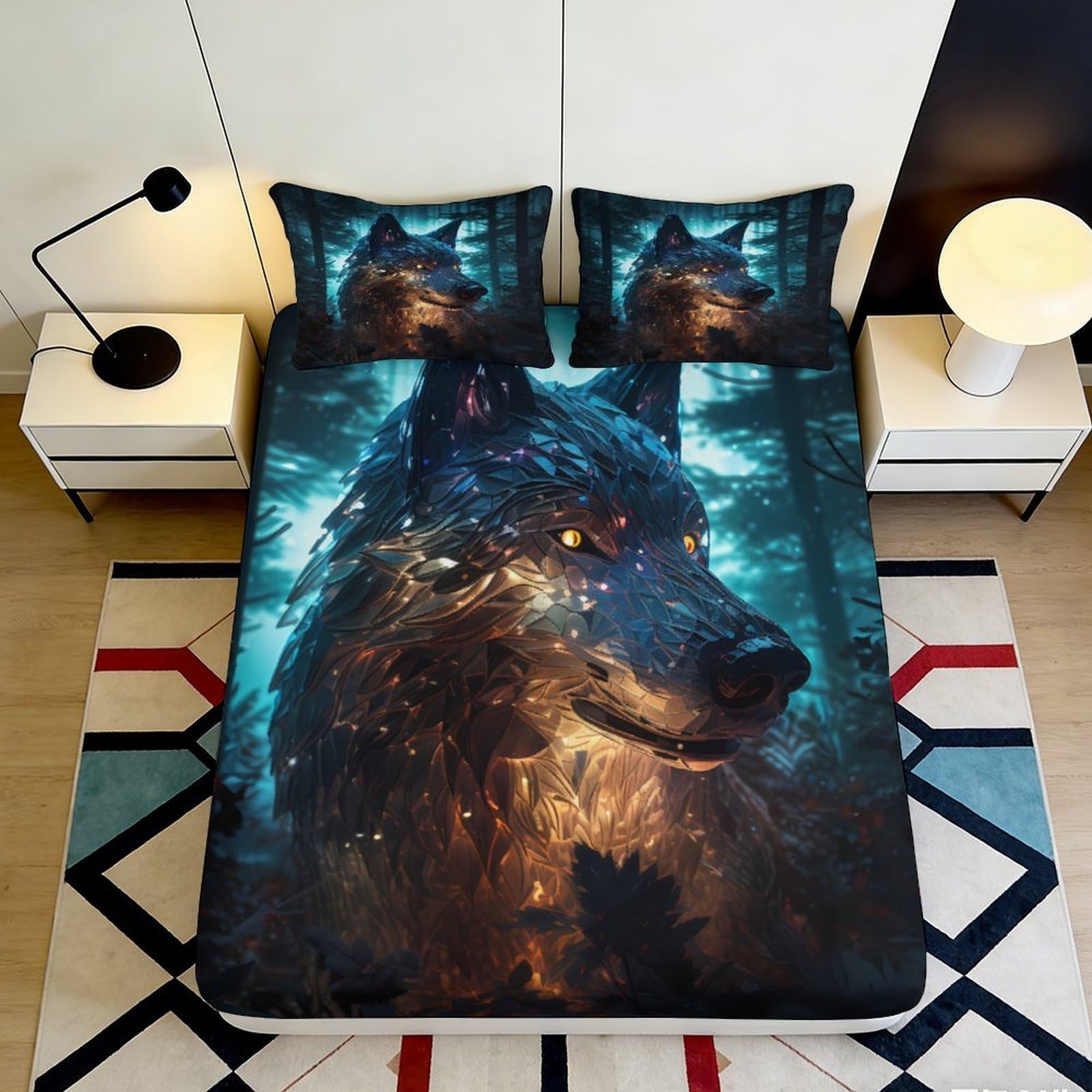 Uxinyoume Style-9 3D Printed Wolf Forest Fitted Sheet Microfiber Non Slip Bed Cover For Bedroom Guest Room Mattress Decor 90X200x25cm