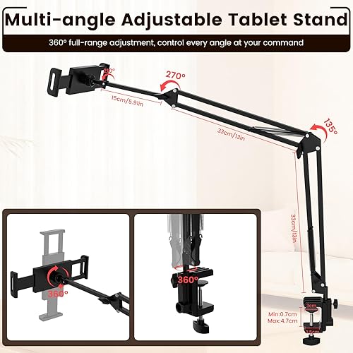 Miniatura 6 de Soporte ajustable para tableta, soporte plegable para Kindle con rotación de 360 grados, soporte de monitor portátil de acero de aleación de carbono