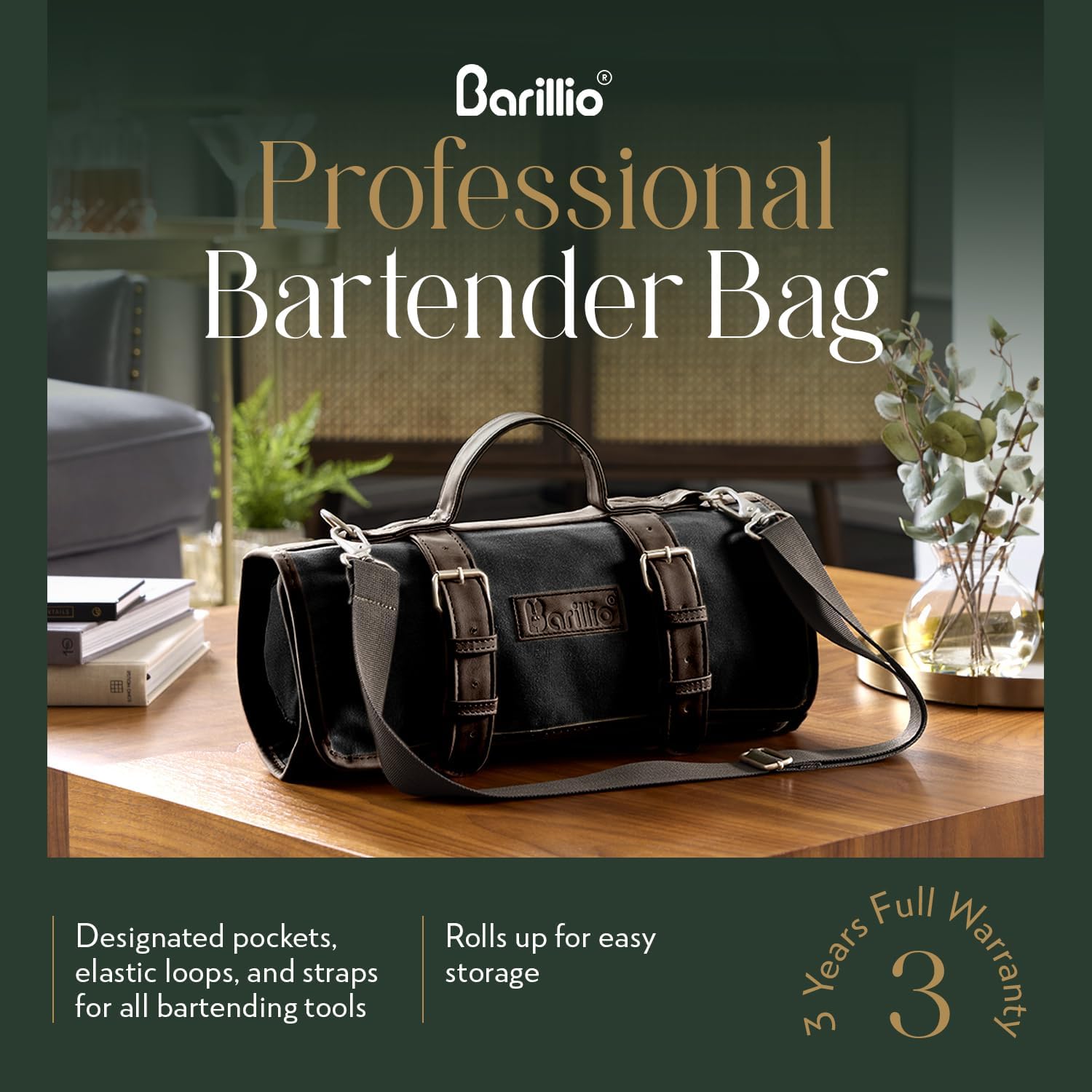 Barillio Pro Mixology Bundle – 32-Piece Bar Tool Set + Black Travel Bartender Bag