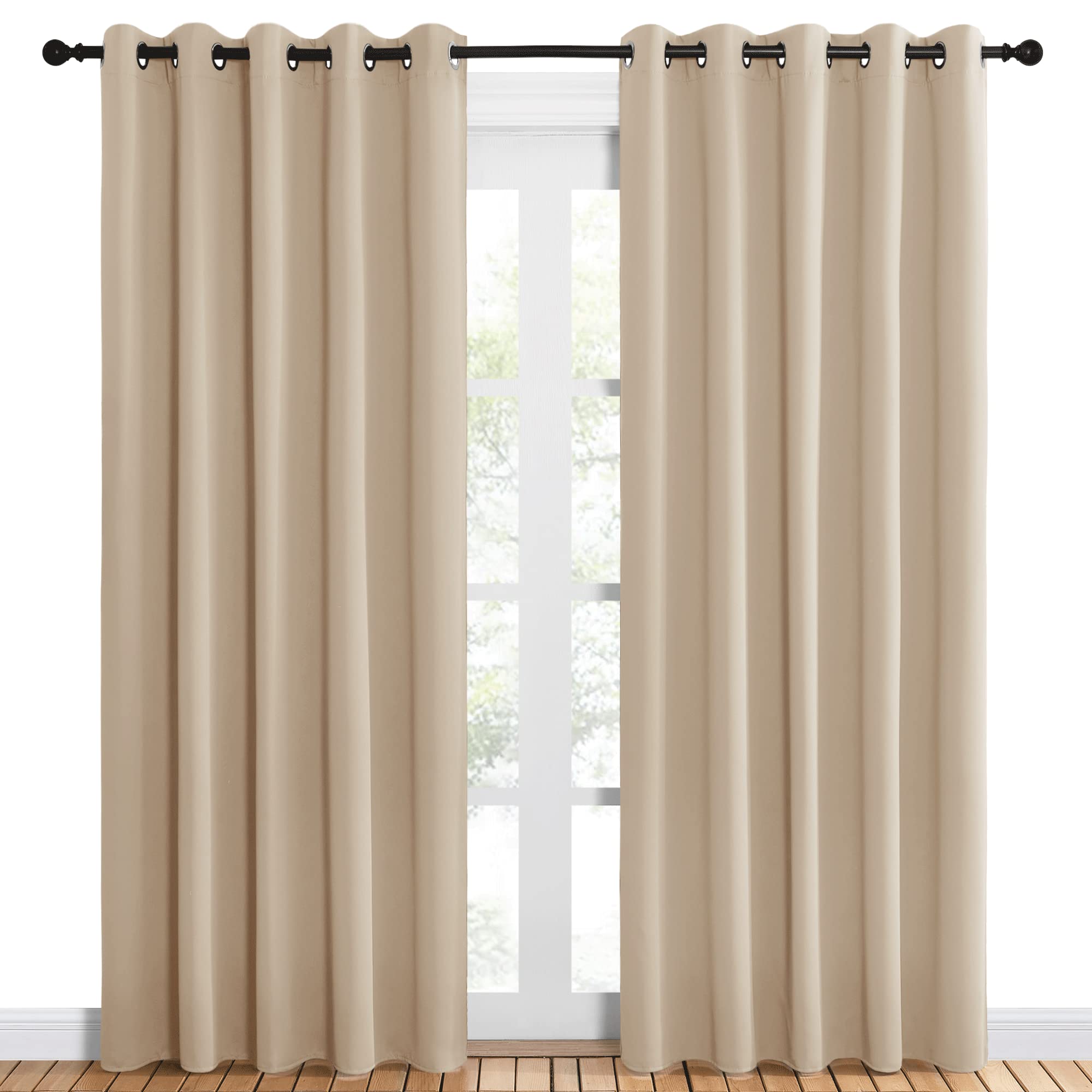 NICETOWN Room Darkening Draperies Window Curtain Panels, Thermal Insulated Grommet Room Darkening Curtains for Bedroom (Biscotti Beige, 2 Panels, W60 x L84 -inch)