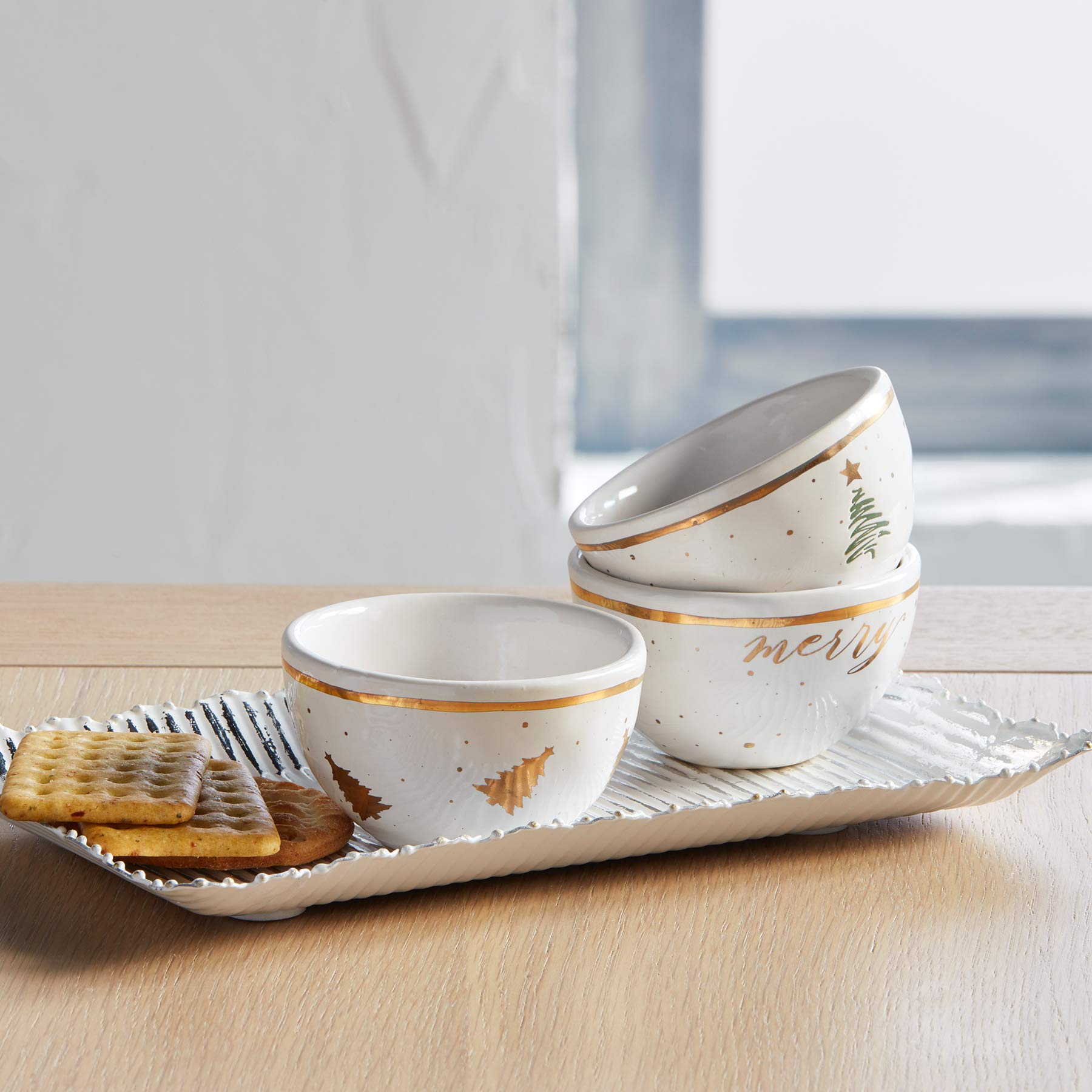 Mud Pie Gold Splatter DIP Cup Set, White