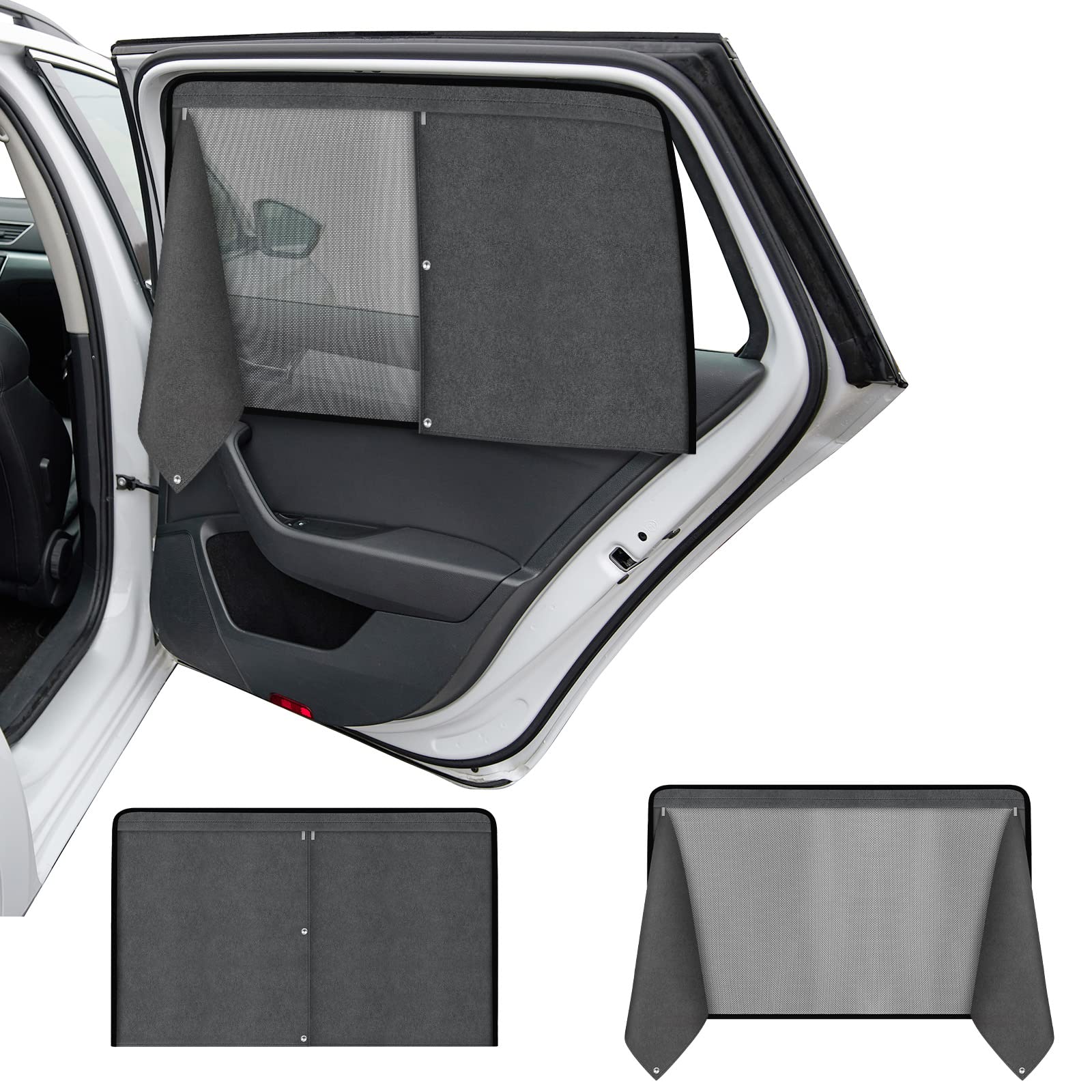 Photo 1 of similar to the Wondcity Side Window Sun Shade, Dual use Car Curtains Car Window Covers for Baby 100% Privacy Block Light for Breastfeeding, Taking a nap, Changing Clothes, Camping Gray Suede +Black Mesh