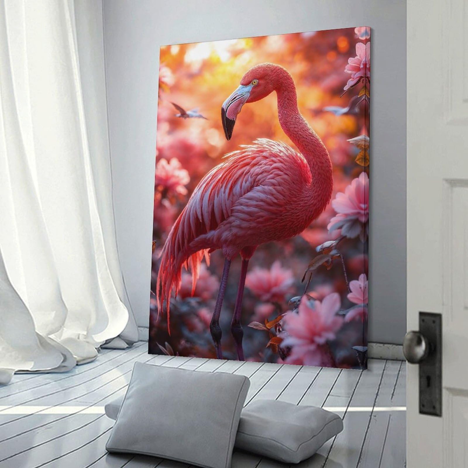 Junmoney Frame-Style-4 Flamingo In A Floral Paradise Room Decor Wall Art 20X30inch(50X75cm), For Lounge Decor, Offices Or Entryway Styling, A Flexible Wall Accent For Shared Spaces