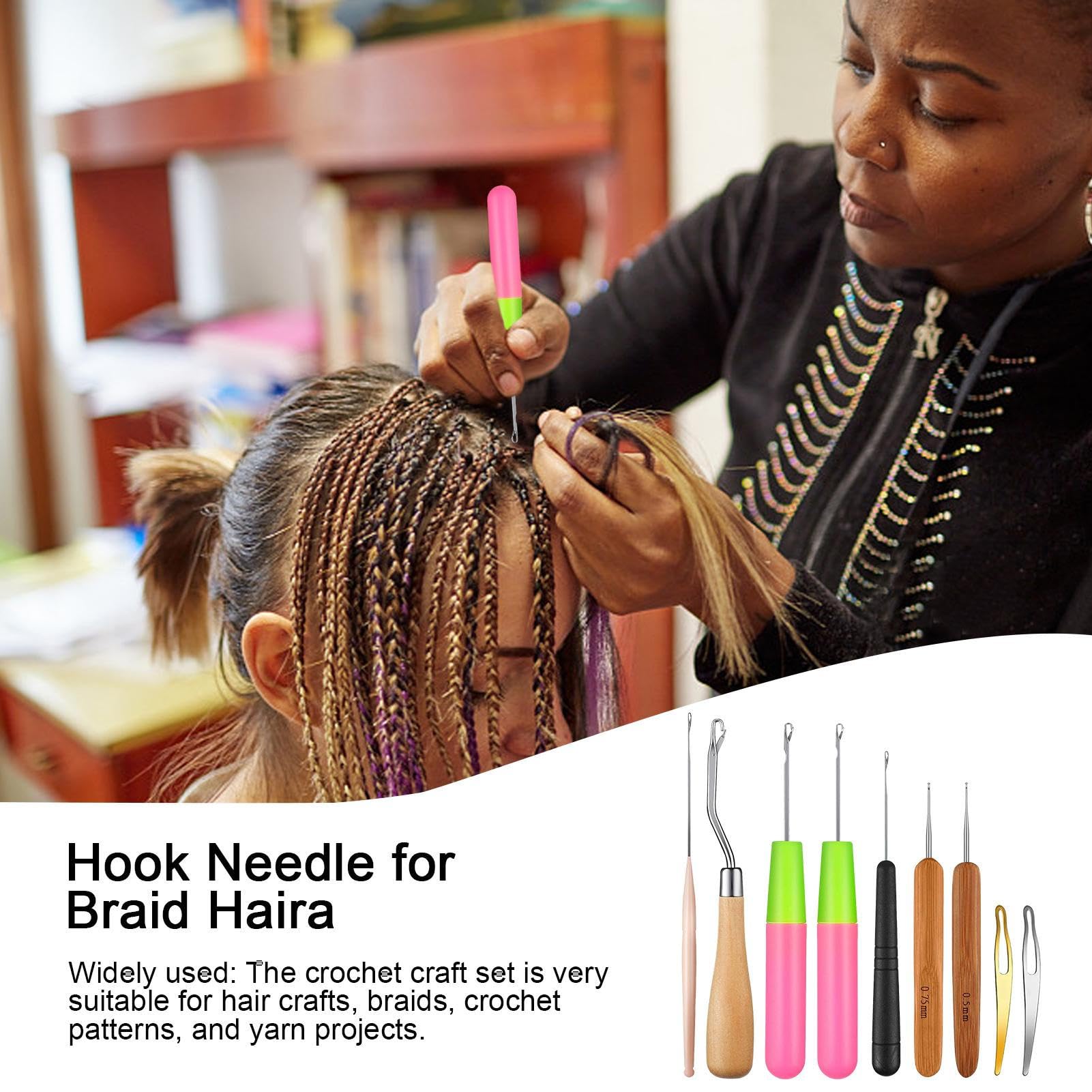 Amazon.co.jp: ドレッドヘア用のかぎ針編み針,9 ピース/セット Locs 用