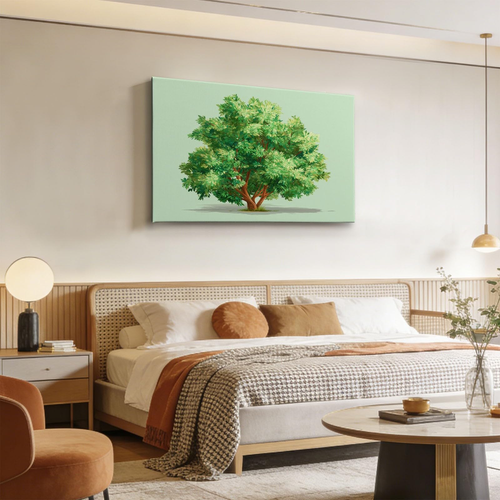 Generisch Abstrakt Aquarell Botanisch Bäume Modernes Leinwandbild 90L x 60B cm mit Rahmen, Cartoon XXL Wanddeko für Wohnzimmer Geschenk Idee Einzug - Hochwertiger Kunstdruck auf Holzrahmen
