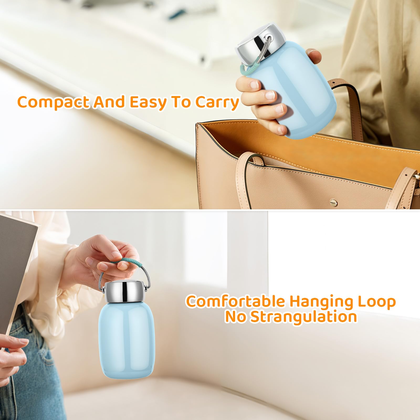 XUDREZ Mini Insulated Stainless Steel Water Bottle,9oz/260ml Small Vacuum Metal Water Bottle Leak Proof Flask for Sports Juice Milk Tea Vacuum Hot and Cold Water Coffee Bottle Blue - Image 3