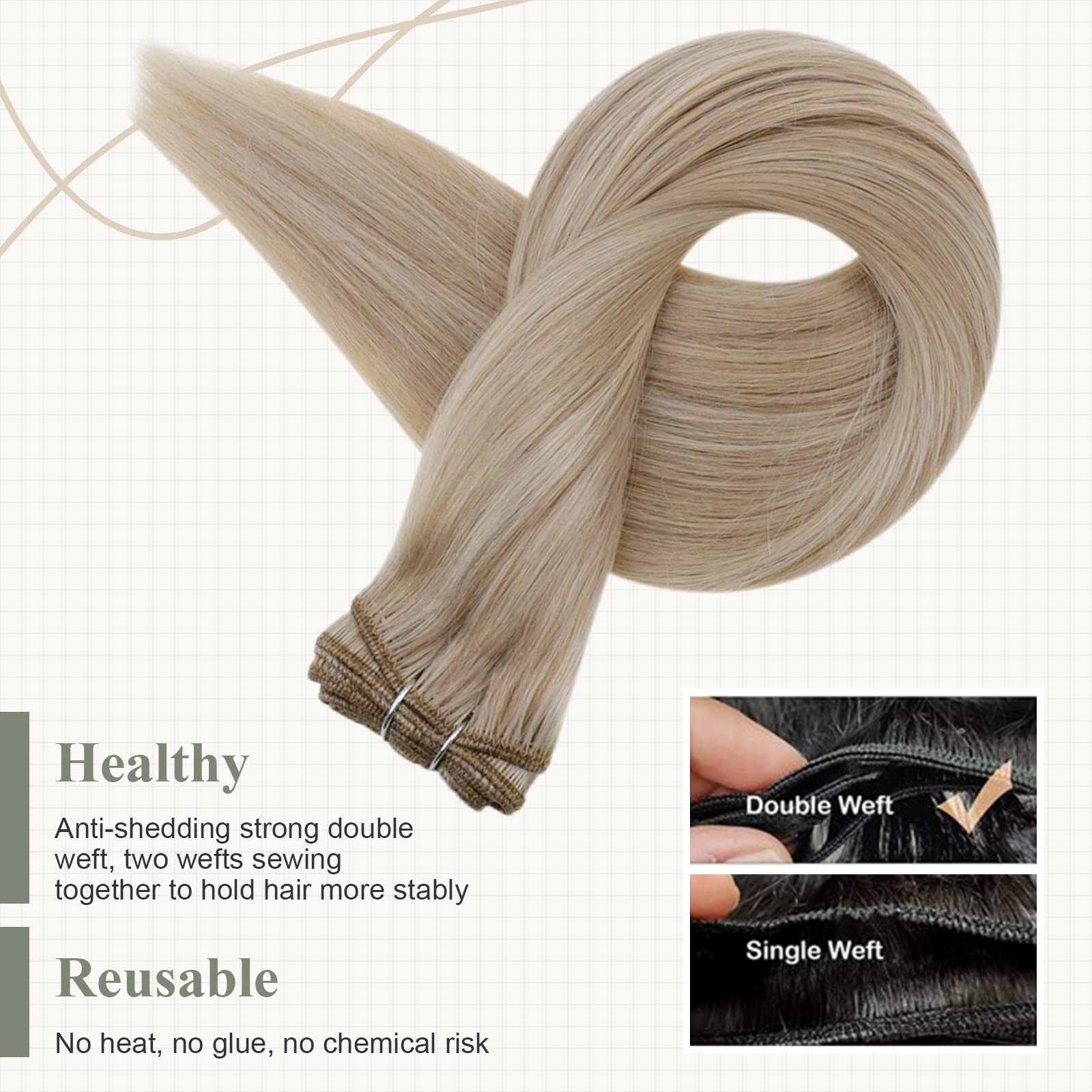 Fshine Extension Capelli Veri Matassa Highlight Biondo Cenere Con Biondo Candido Extension Tessitura Capelli Umani Veri 60cm Extension Capelli Remy Matassa 100g Extension Cucite #18P613
