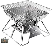 Vista 1 de CAMPINGMOON Hoguera Portátil de Acero Inoxidable Plegable para Fogata, Parrilla de Leña y Carbón para Estufa de Camping, Cocina al Aire Libre