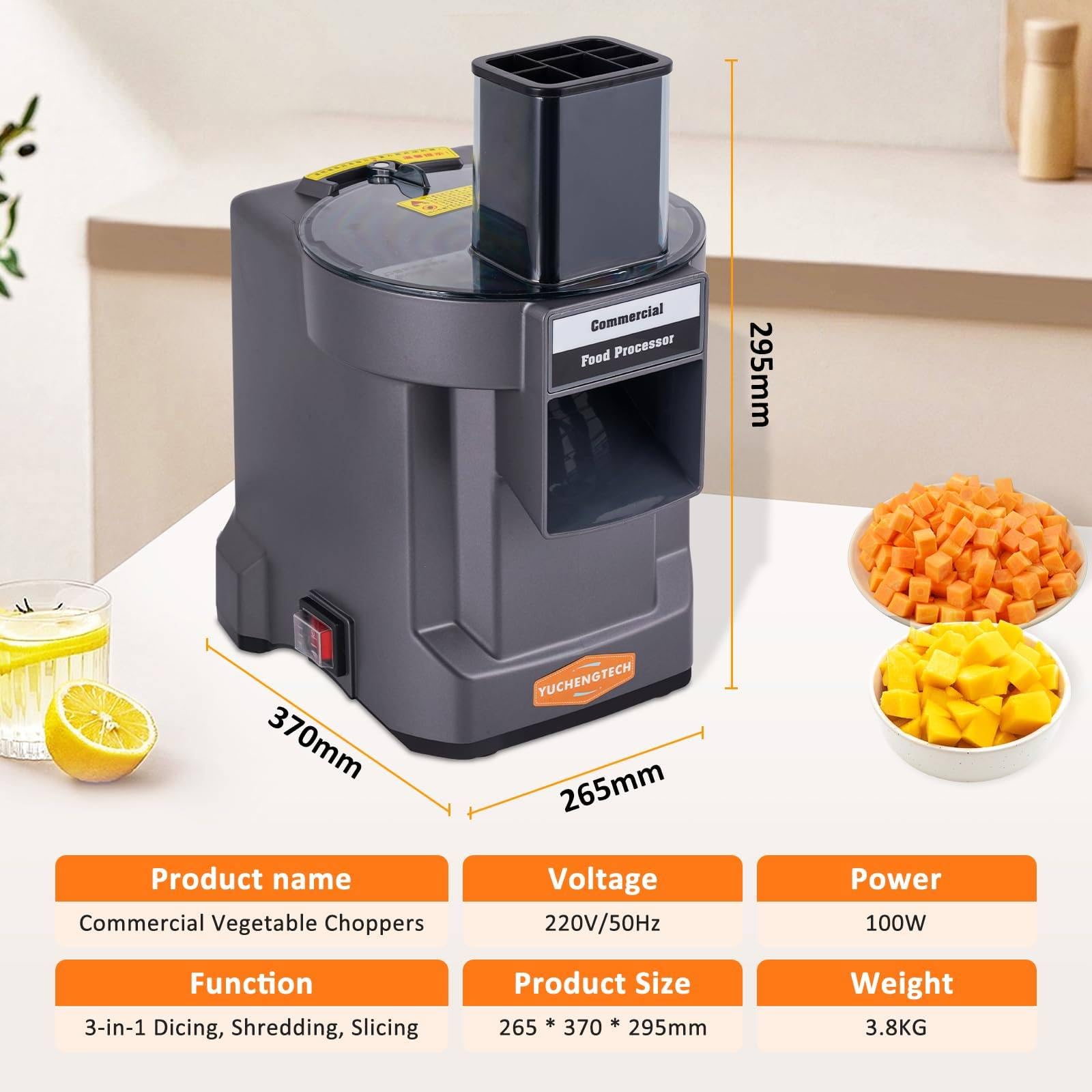 Tritaverdure Elettrico 3 in 1 - Cubettatrice per Frutta e Verdura Professionale Multifunzionale, Robot da Cucina con Lame in Acciaio Inox per affettare, Tagliare a cubetti, tritare