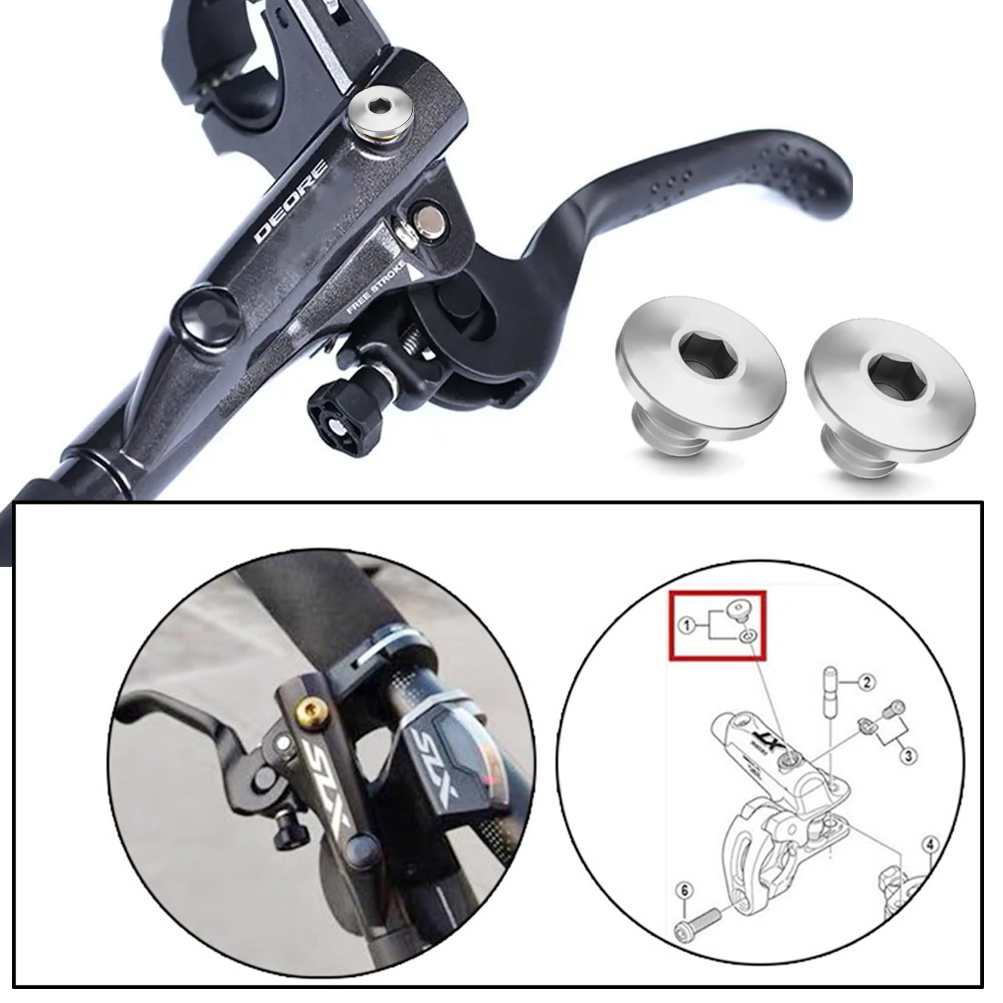 Śruba odpowietrzająca do roweru, pierścień uszczelniający do dzielonego korpusu roweru, stop tytanu TC4 M5 x 10 mm, śruby kompatybilne z Shimano XT SLX Zee Deore LX (srebrne)