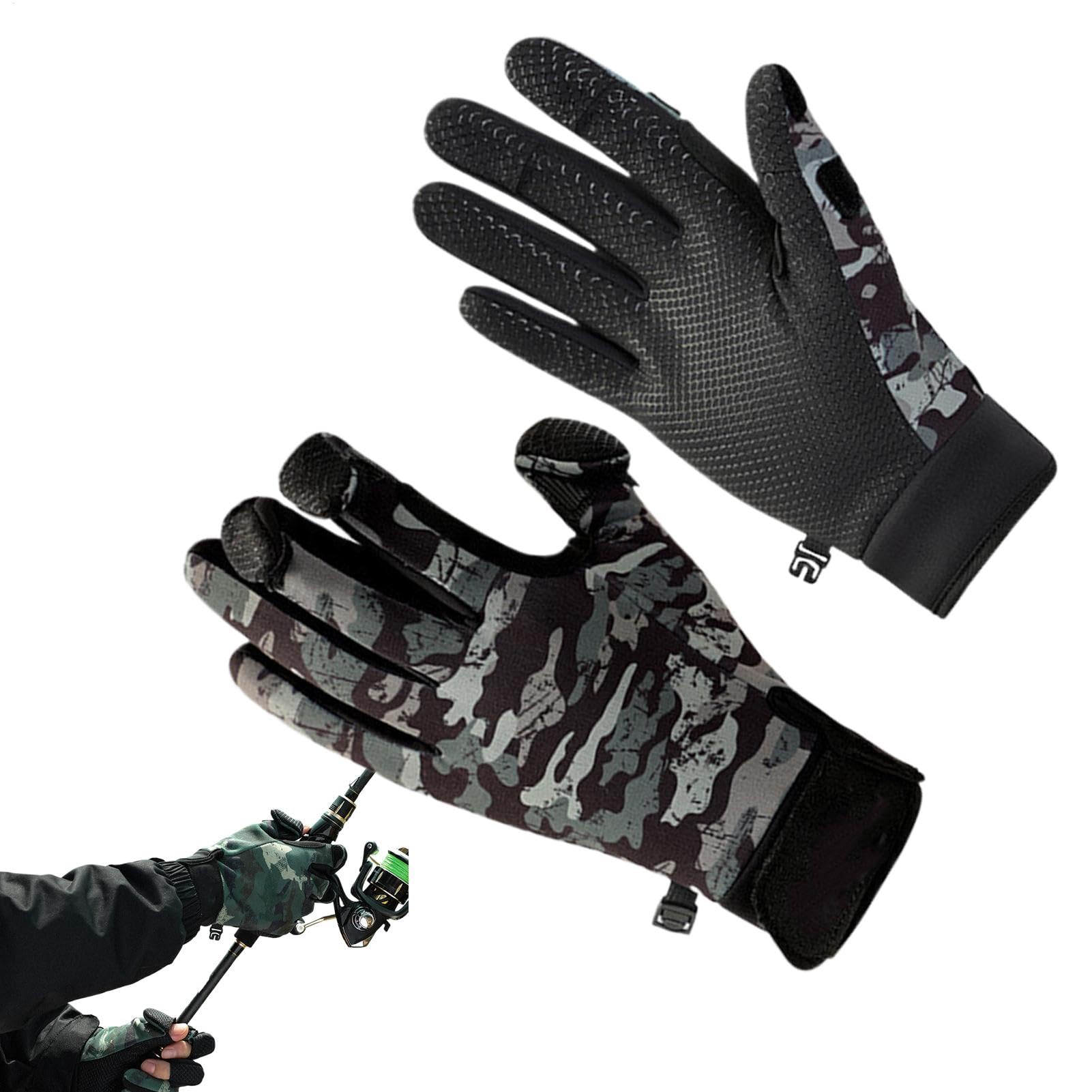 Riaisttd Winter Fleece Fishing Gloves, Fingerless Cold Weather Gloves, Non-Slip Hunting Gloves, Touchscreen Winter Gloves, Ice Fishing Gloves, Cold Weather Outdoor Gloves for Fishing