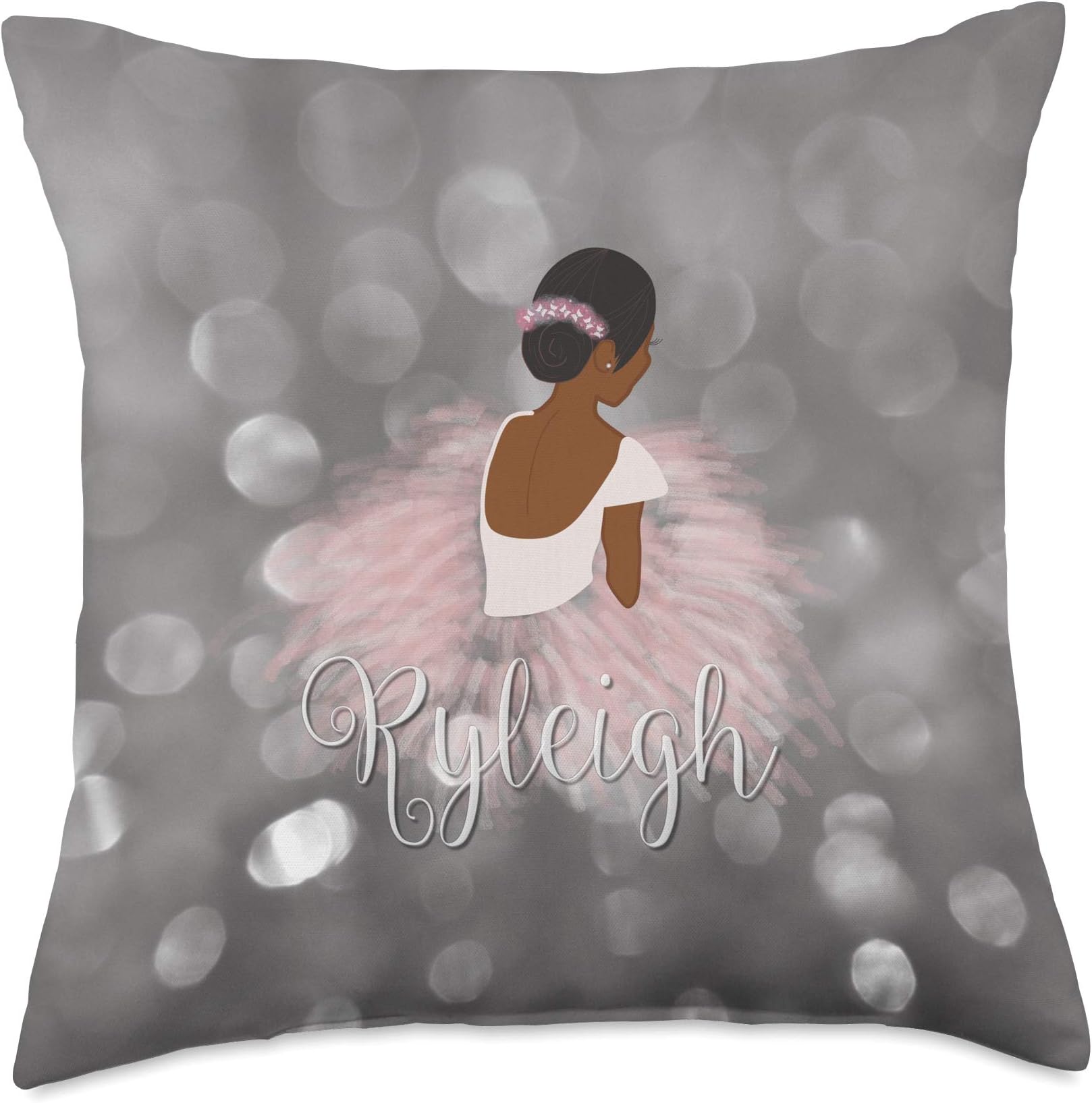 UMe images Ballerina Dancer African American Personalized Name Ryleigh Throw Pillow, 18x18, Multicolor