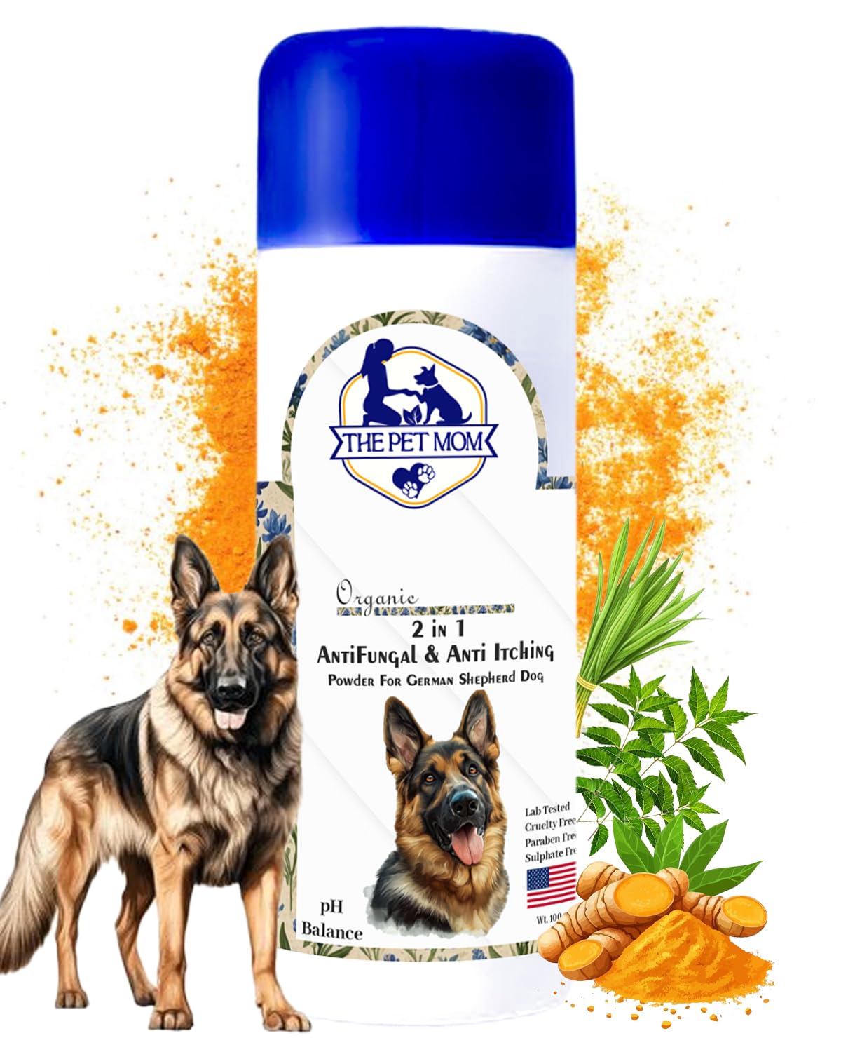 The Pet Mom 2-in-1 Antifungal & Anti-Itching Powder for German Shepherd Dog, Puppy | Relief for Irritation, Itchy Skin & Coat | Keeps Skin Dry & Natural Fragrance | Dog Powder for All Breed - 100gm