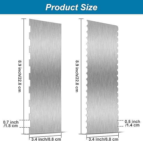 Miniatura 2 de 2 piezas de rascador de pasteles de acero inoxidable, grande, doble cara, borde de rayas, raspador más suave, peine para decoración de pasteles,