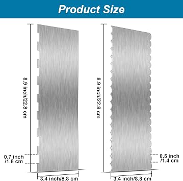 2 Pcs 9 in Double Sided Comb Stainless Steel Cake Scraper Smoother
