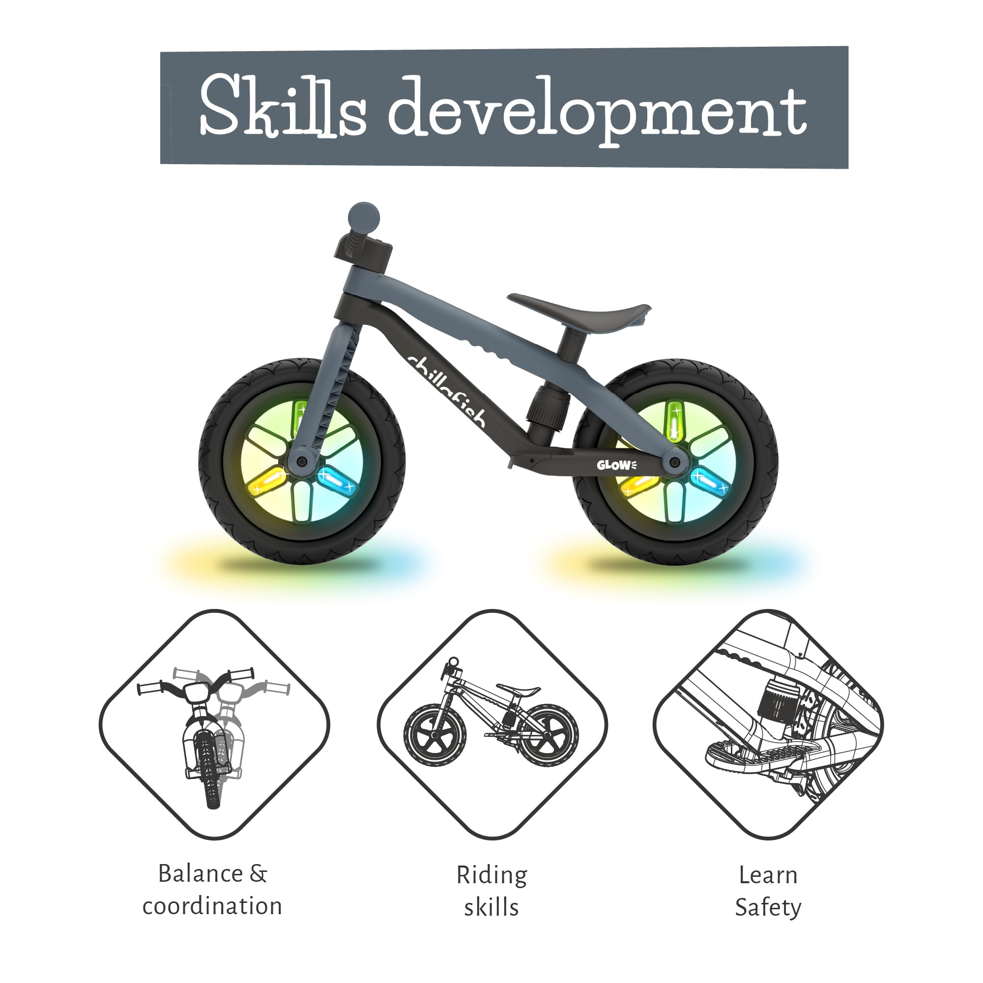 Chillafish BMXIE Laufrad, 12 Zoll Kinderlaufrad mit Bremse, Leuchträdern, als Motorrad Version oder mit Spielmotor
