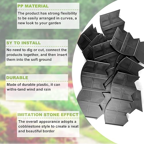 Miniatura 3 de Vashly Borde de paisaje de 40 pies sin excavación, borde de jardín de 5.9 pulgadas con 40 estacas, 40 bordes de plástico flexibles para jardinería,