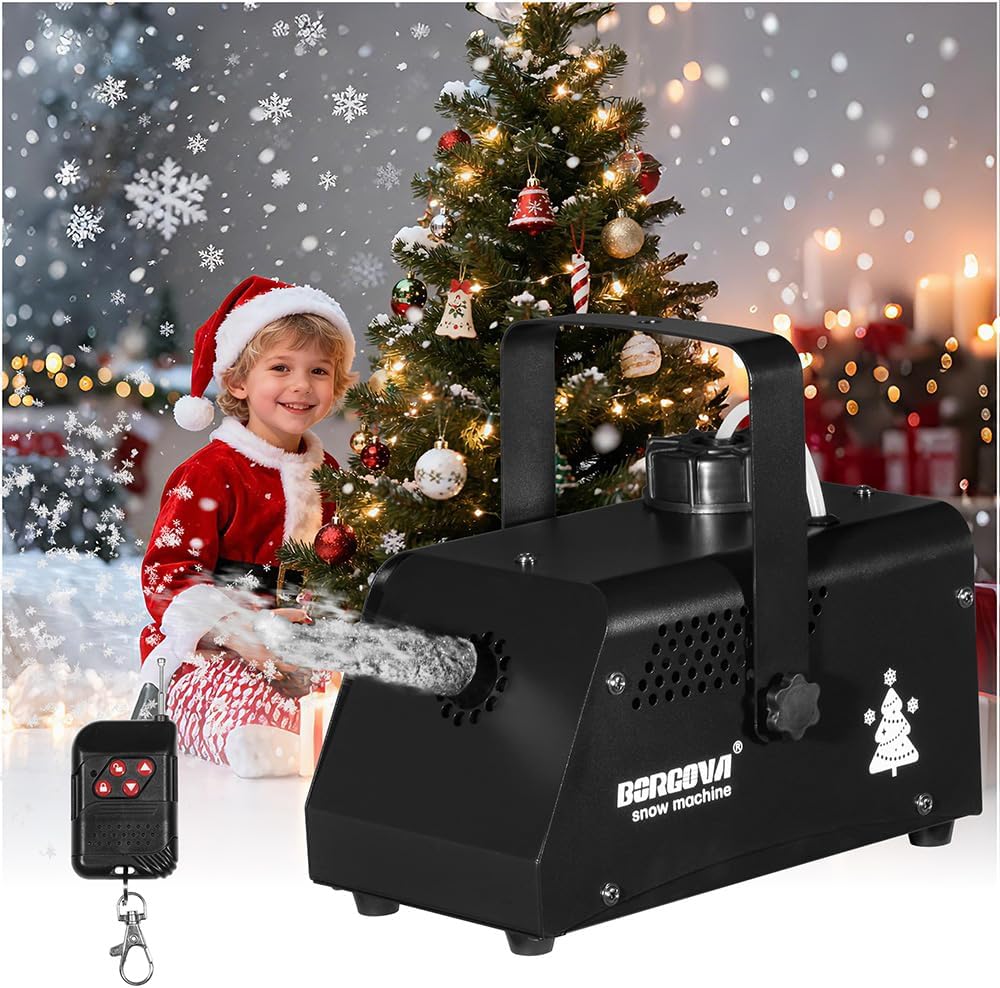Professional Snow Machine with Wireless Remote Control, Black Metal, Adjustable Output for Christmas, Stage Shows, Parties, Weddings