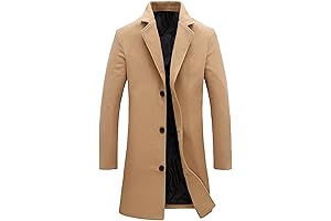Classic Notched Collar Double Breasted Wool Trench Coat for Men