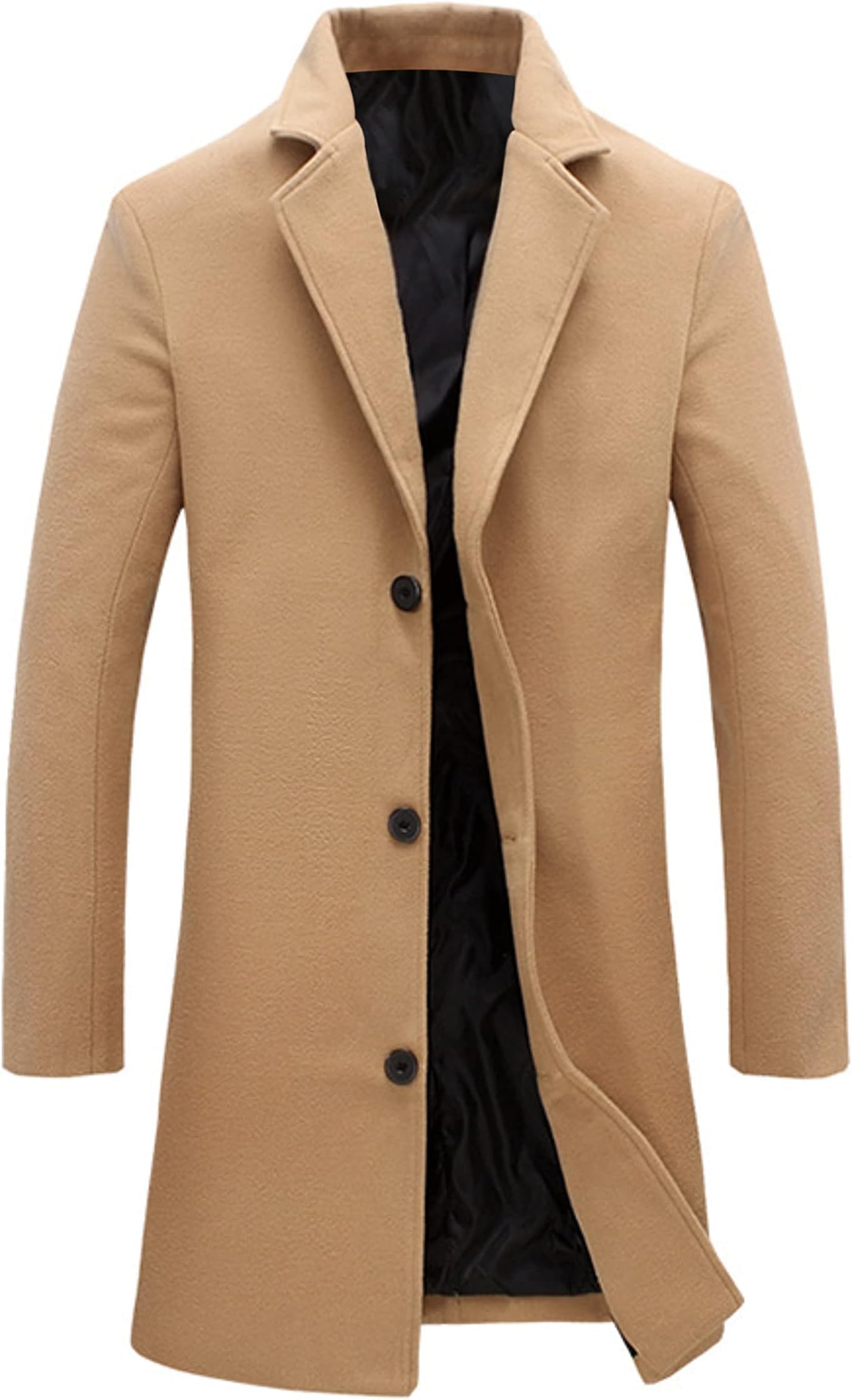 Men's Notched Lapel Single Breasted Long Pea Coat Trench Coat