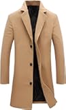 Men's Wool Blend Pea Coat Notched Collar Single Breasted Overcoat Warm Winter Trench Coat