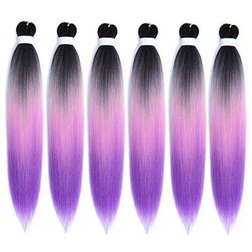 Pre-stretched Braiding Hair Professional Itch Free Ombre Synthetic Fiber Corchet Braids Yaki Texture Hair Extensions Twist Braid 6 packs(Black/Light Pink/Dark Purple)