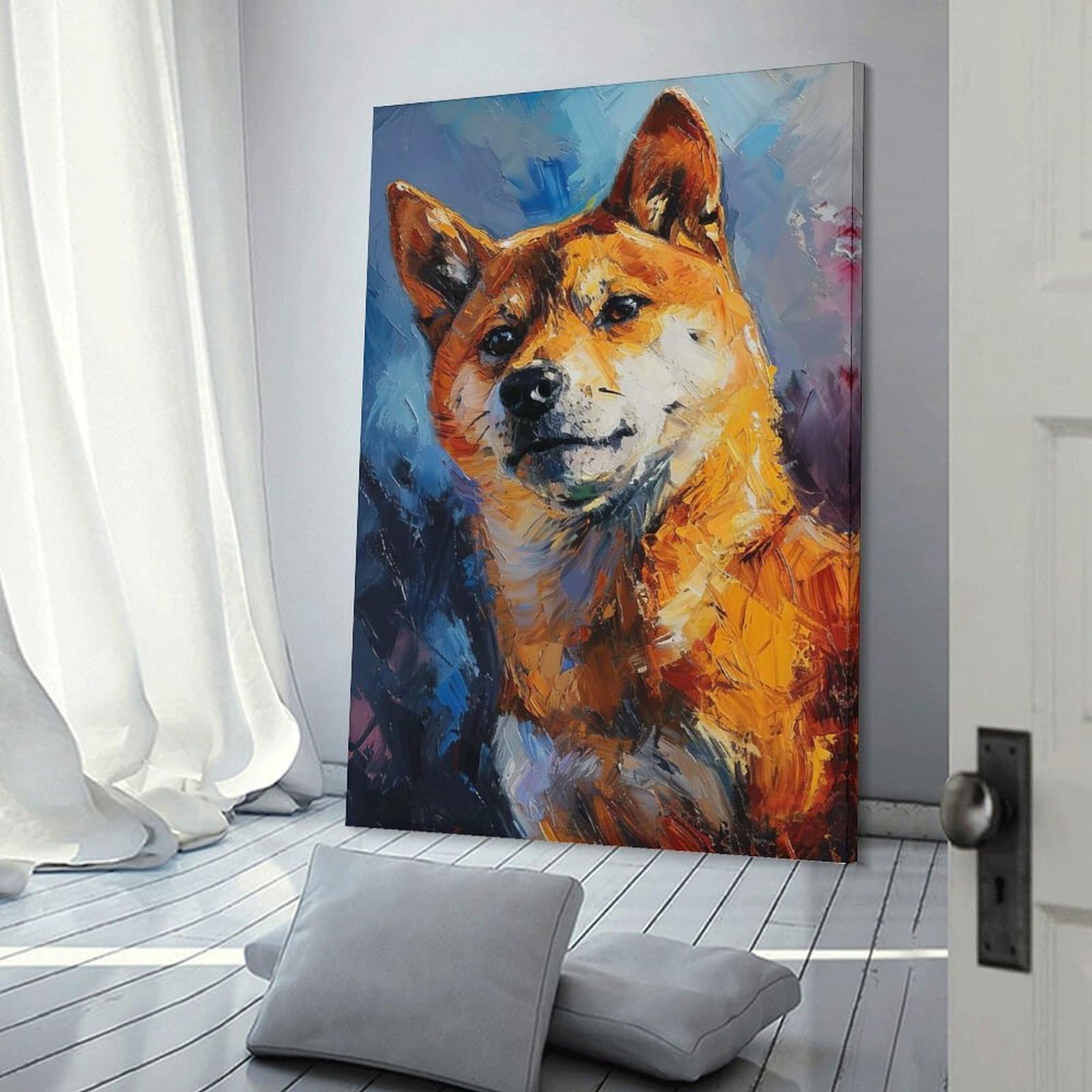 Junmoney Decorative Canvas Print Vibrant Shiba Portrait, 12x18inch(30x45cm), for New Homes, Bedrooms Or Workspaces, Thoughtful Wall Decor for Art Lovers