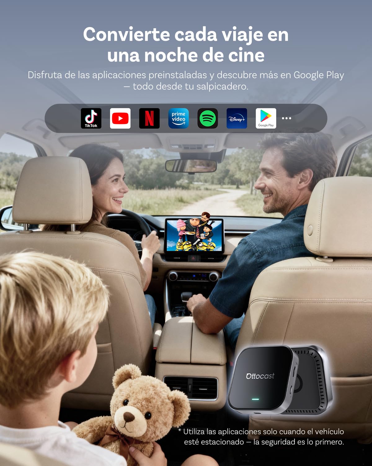 OTTOCAST E2 AI Box, 2026 Mejorada 3 en 1 Adaptador Inalámbrico CarPlay y Android Auto, Android 13 Vídeo Multimedia para Coche con Netflix YouTube, Descarga de Aplicaciones, 4GB+64GB, Actualización OTA