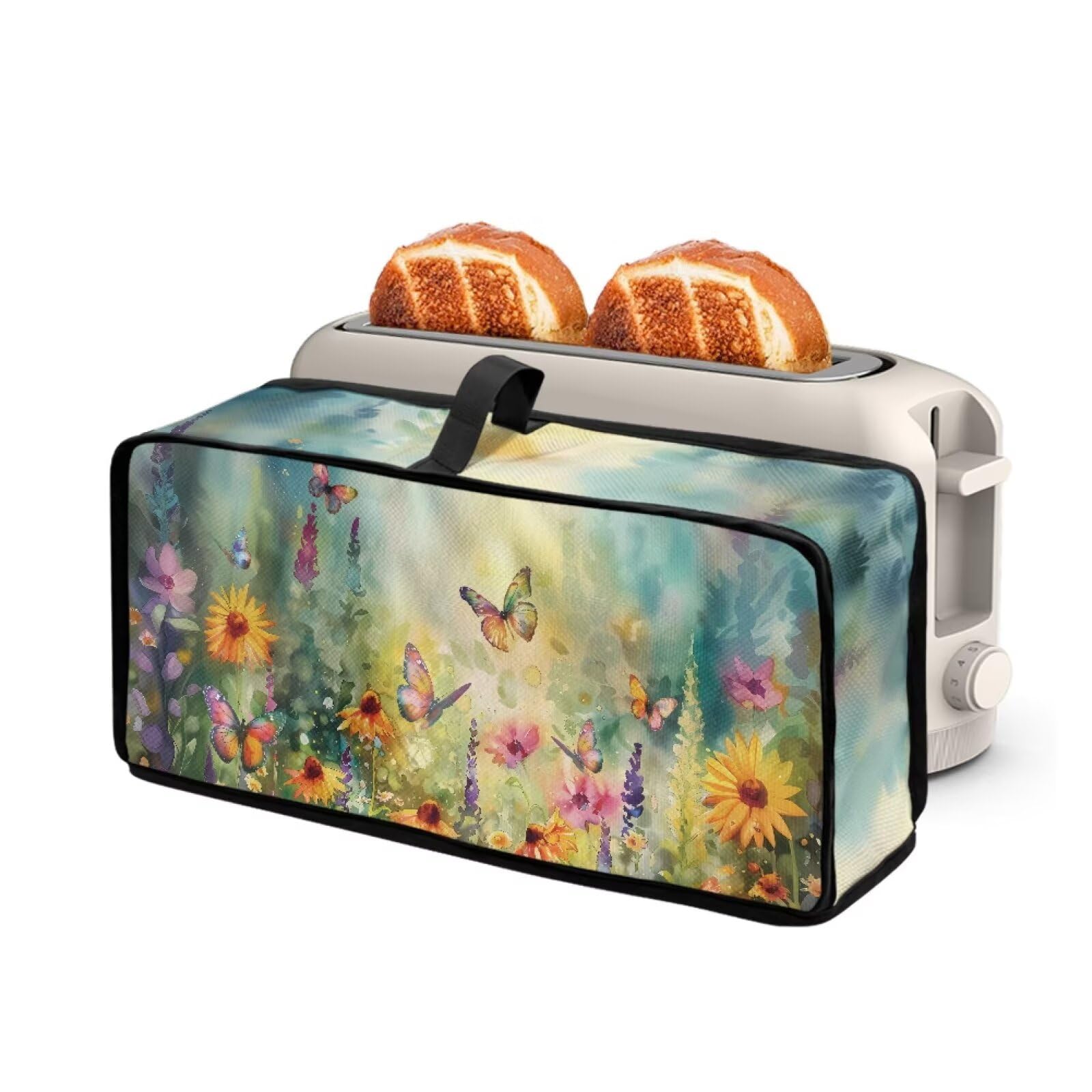 Daisy Floral Butterfly Slim Toaster Cover Kitchen Bakeware Protector Fits for Most Standard 2 Slice Long Slot Toasters, Keep Kitchen Appliance Clean From Dust And Fingerprint