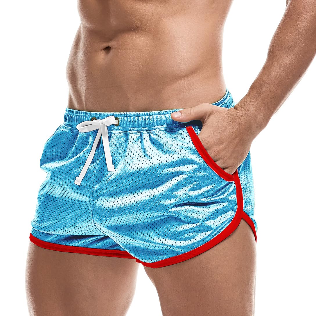 AIMPACT Pantalones cortos deportivos de malla de 3 pulgadas para hombre con | Ribete de contraste retro, cintura ajustable con cordón, material de malla transpirable, gimnasio, culturismo, tenis