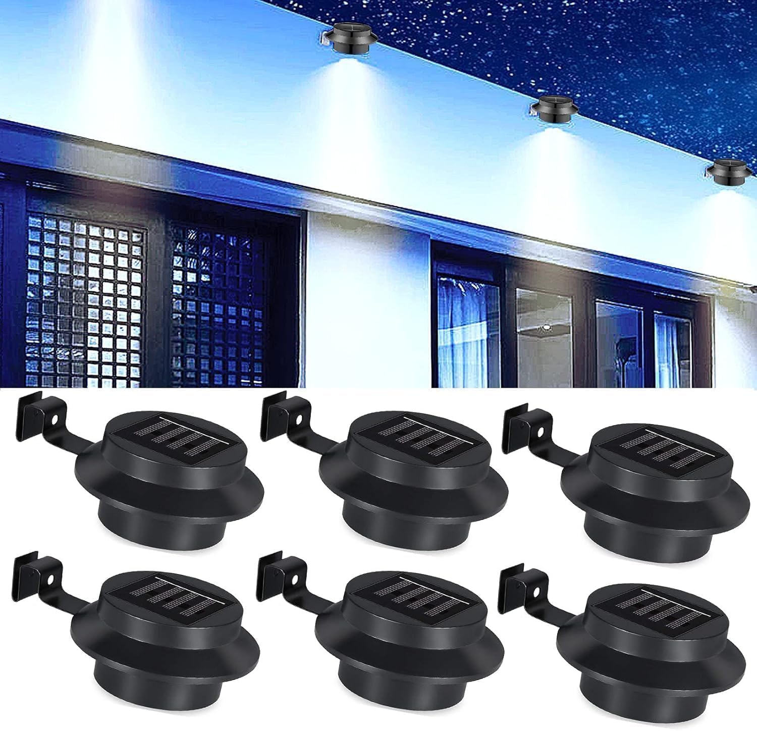 Dolaso 6 Pack Outdoor Solar Lights Solar Gutter Light Outdoor Solar Security Lights Lighting Solar Powered Outdoor Led Lights Superbright With Panel Black Shell Fence Wall Lamp Garden Wall Lobby Pathway Lamp (Black, 6 Pack)