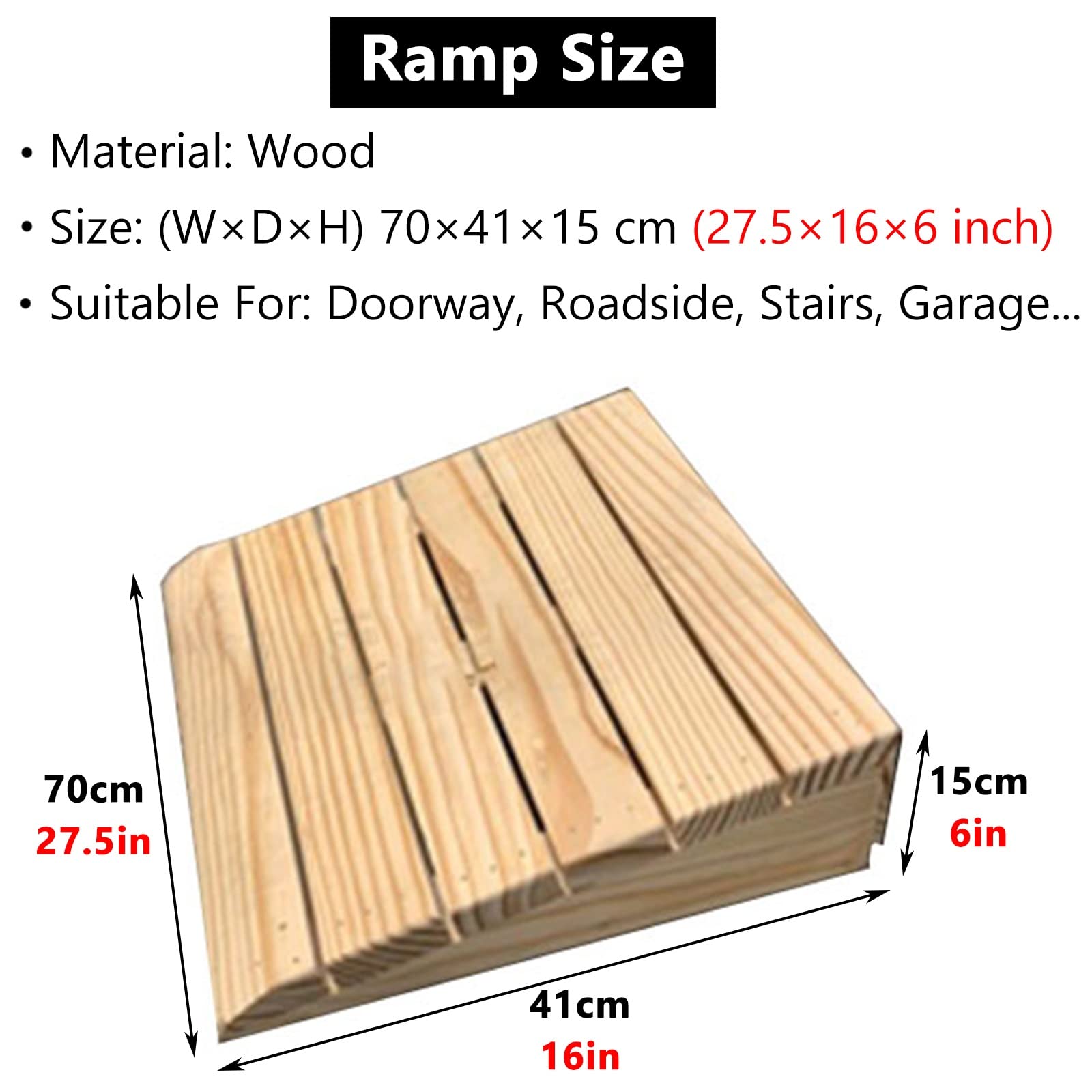 Rampa de umbral, Juego de 2 rampas de escaleras móviles, rampas de Madera Resistentes para Puertas, rampas de umbral portátiles para sillas de Ruedas, Pendiente de Entrada para Bicicletas/co