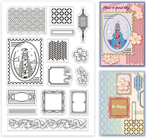 PH PandaHall Sellos transparentes, sellos de goma con texturas japonesas, sellos de silicona de plástico PVC, sellos transparentes para álbumes de