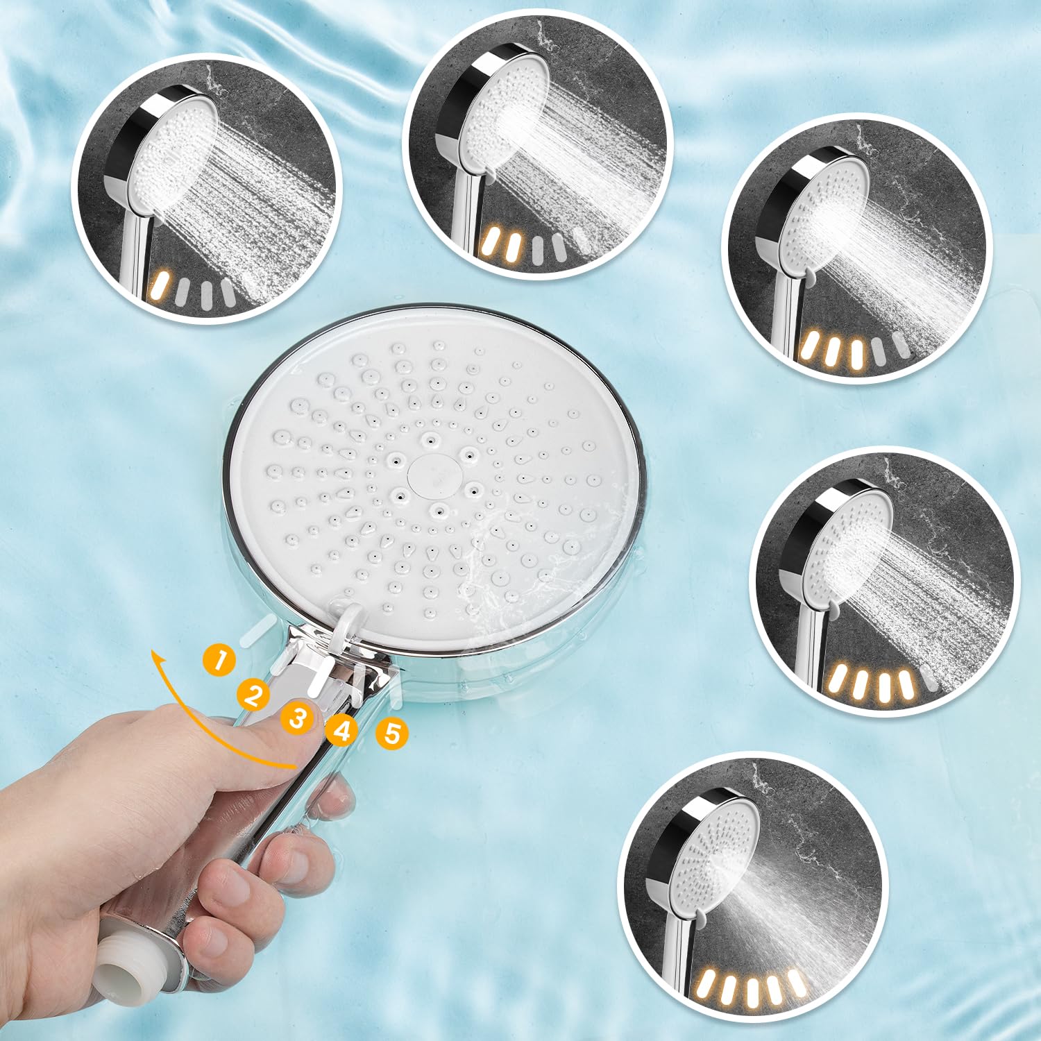Rubinetto da Bagno a Parete con 5 Modalità Doccetta, Miscelatore Vasca in Ottone Solido, Facile Installazione Per Vasca e Doccia (Argento)